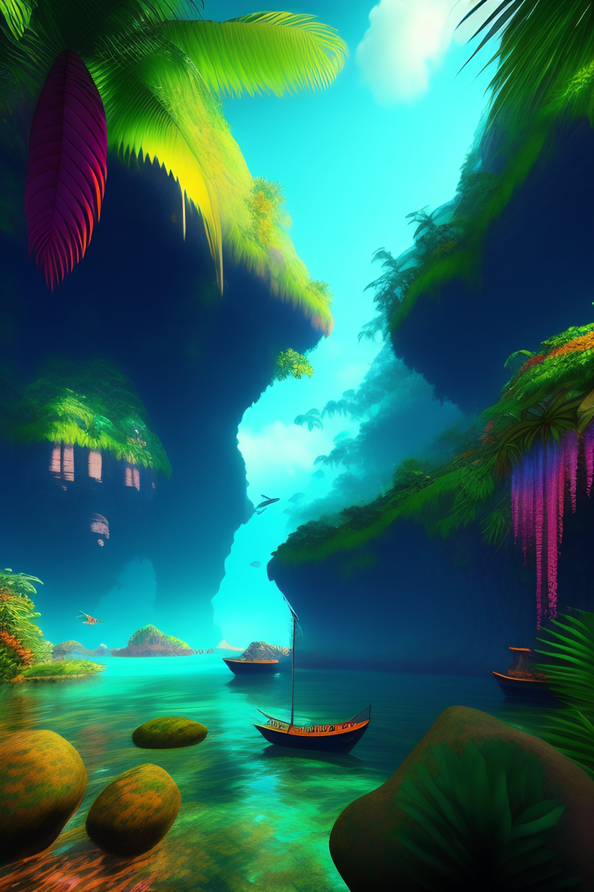 Lexica - Vibrant tropical fantasy, photo-realistic tropical jungle ...