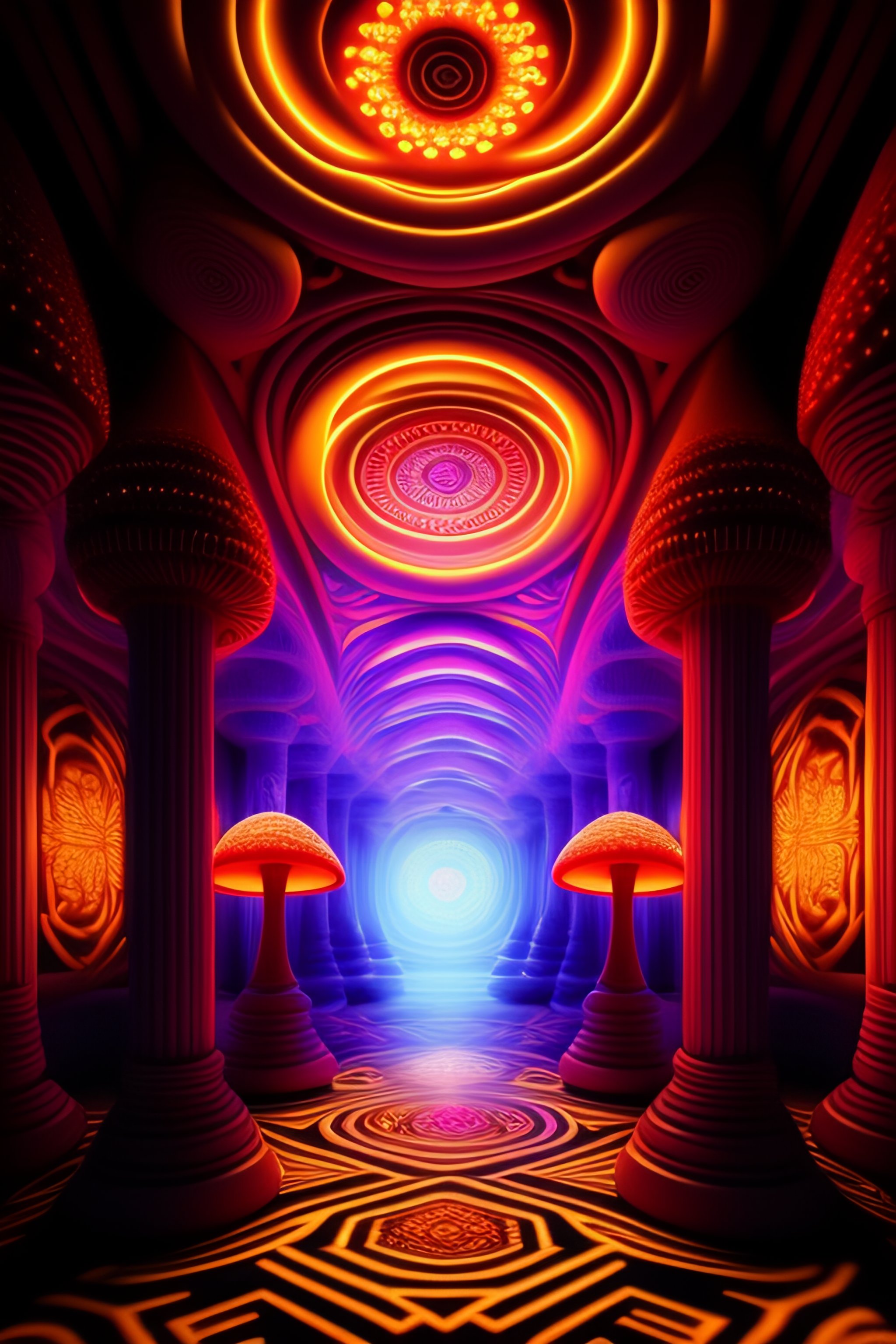 Lexica - Ancient magic mushroom temple interior alex grey 8k