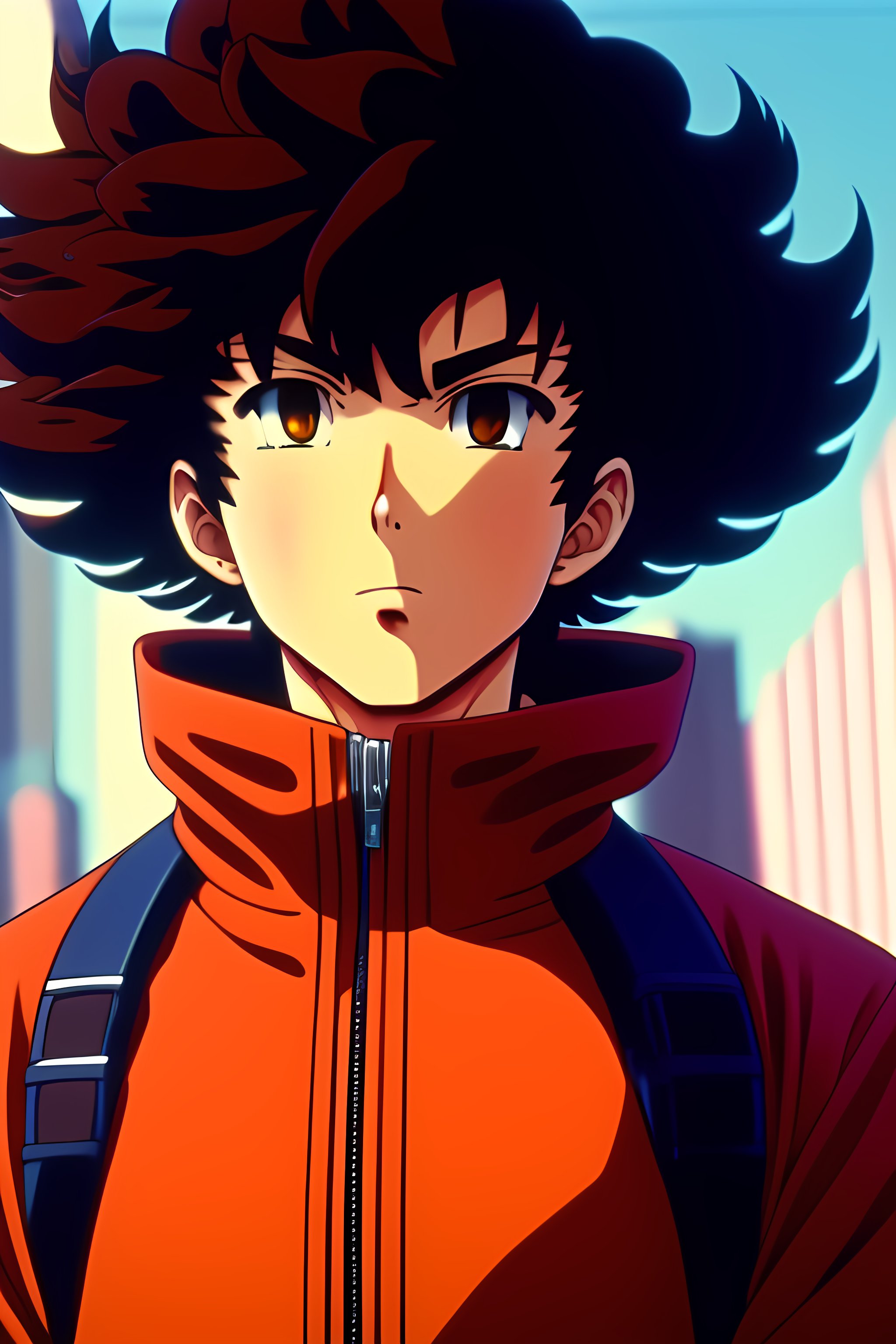 Lexica - Vintage anime screenshot of akira, 90s anime aesthetic. Stunning  maximalist action shot of the protagonist with curly brown hair escaping  fr...