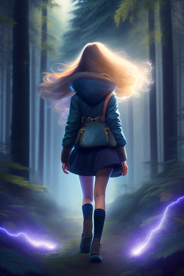 Lexica - A mysterious girl in a dense forest, in thunder and lightning ...