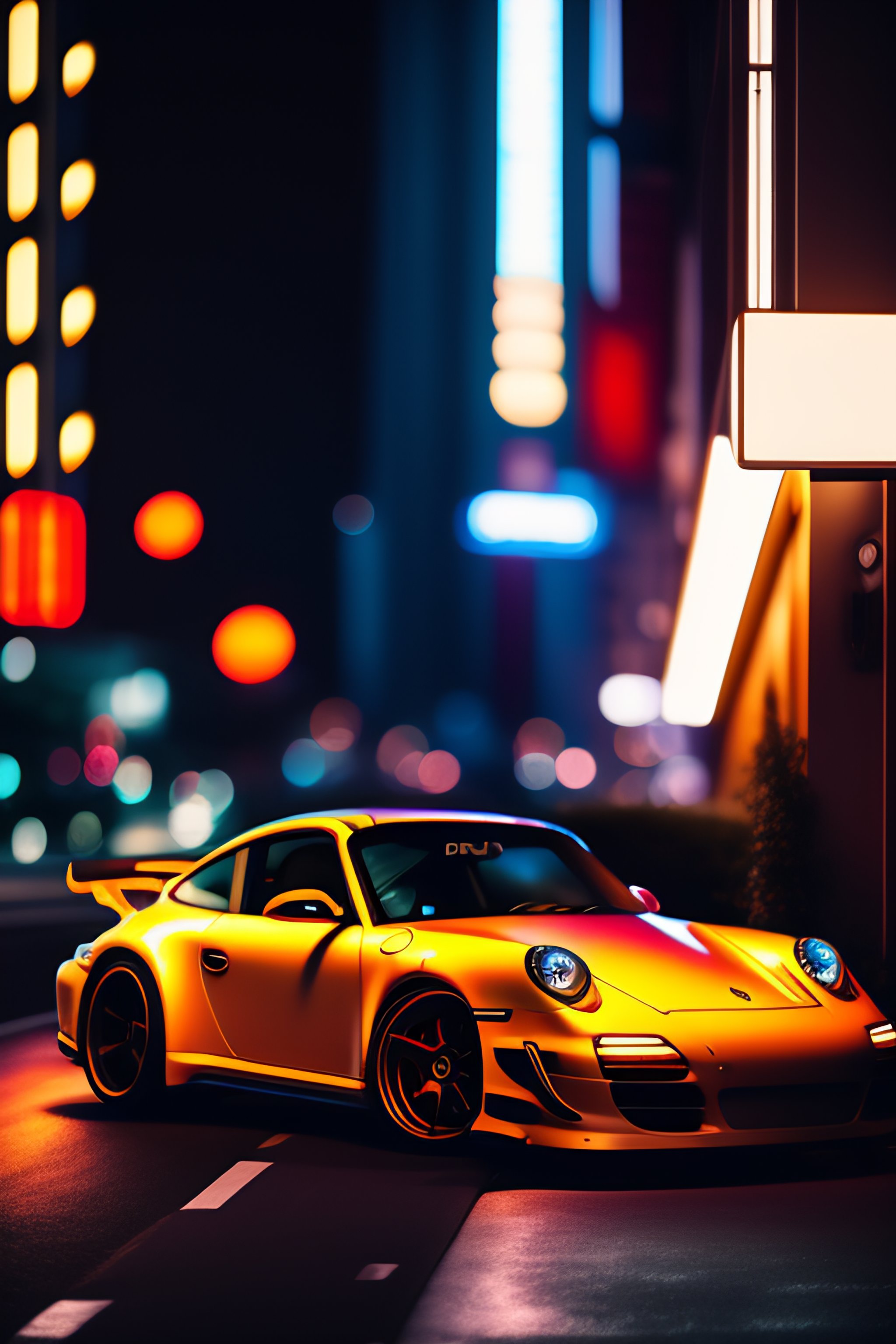 Lexica - Photo of a porsche 9 1 1 at night driving fast through a city ...