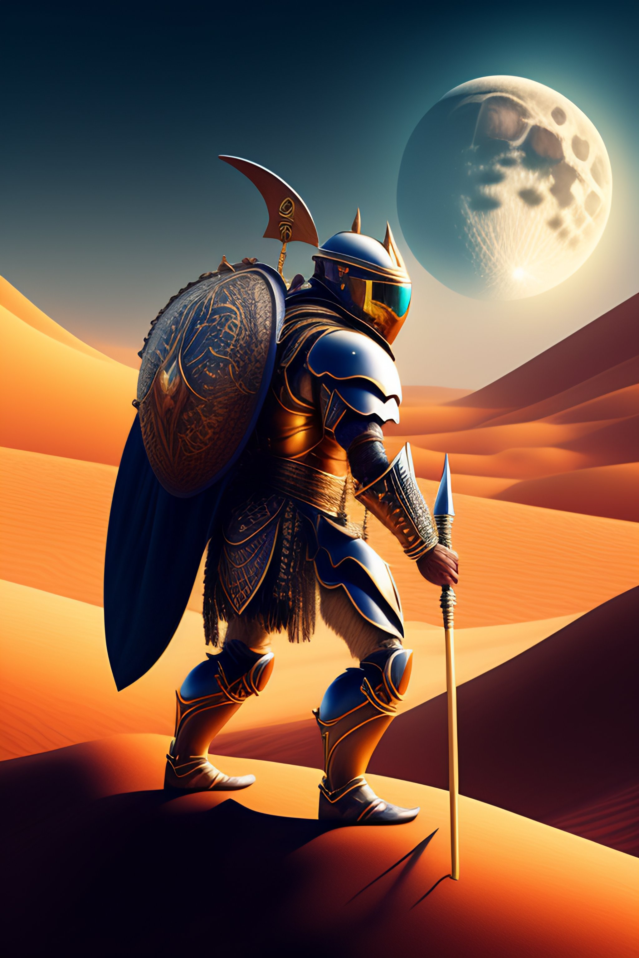 Lexica - A crab bonemold warrior holding a spear in the desert