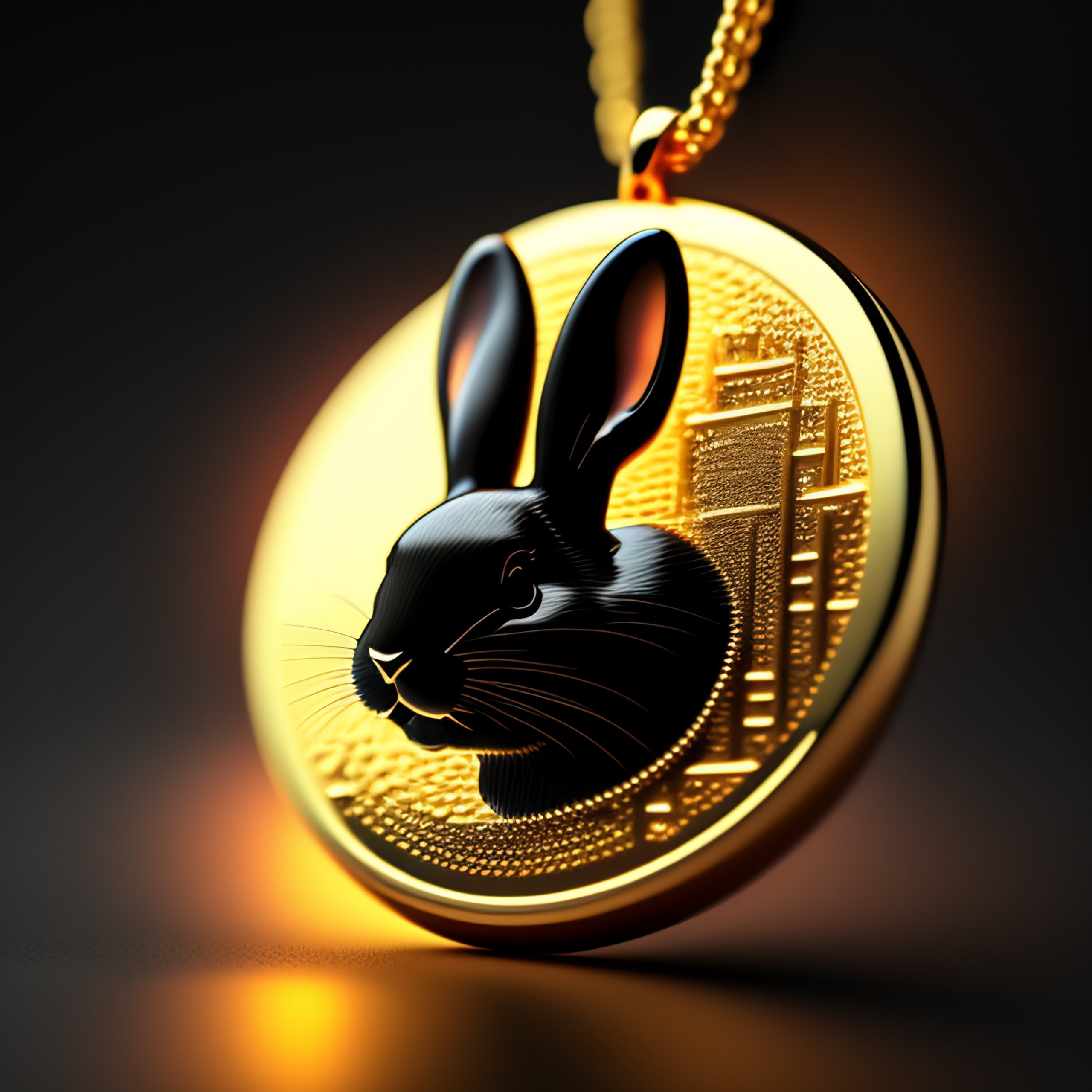 Lexica - Black rabbit, bitcoin pendant, background particle effect ...