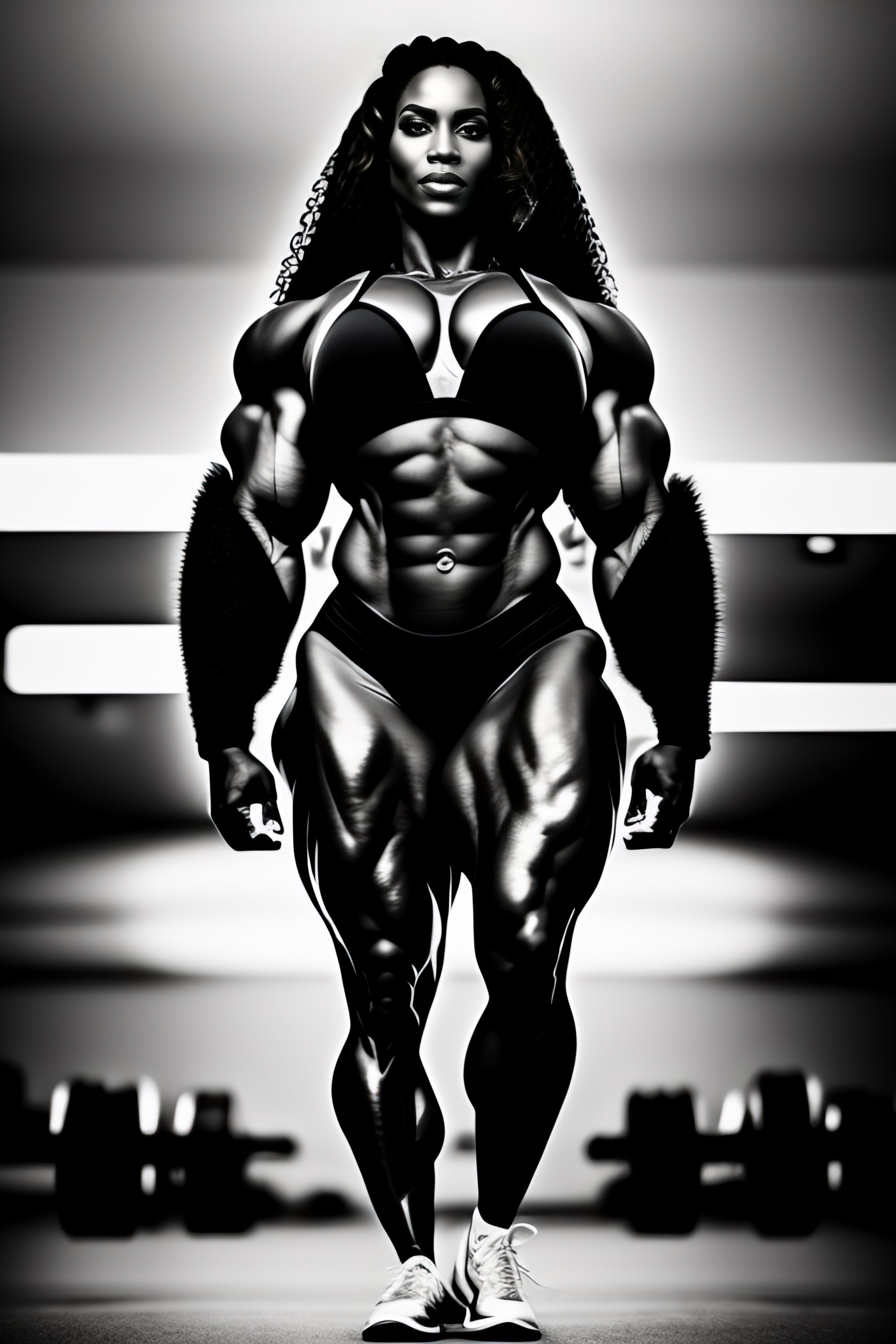 prompthunt: gigachad as woman, full body photo, Ernest Khalimov,  bodybuilder, black and white photograph