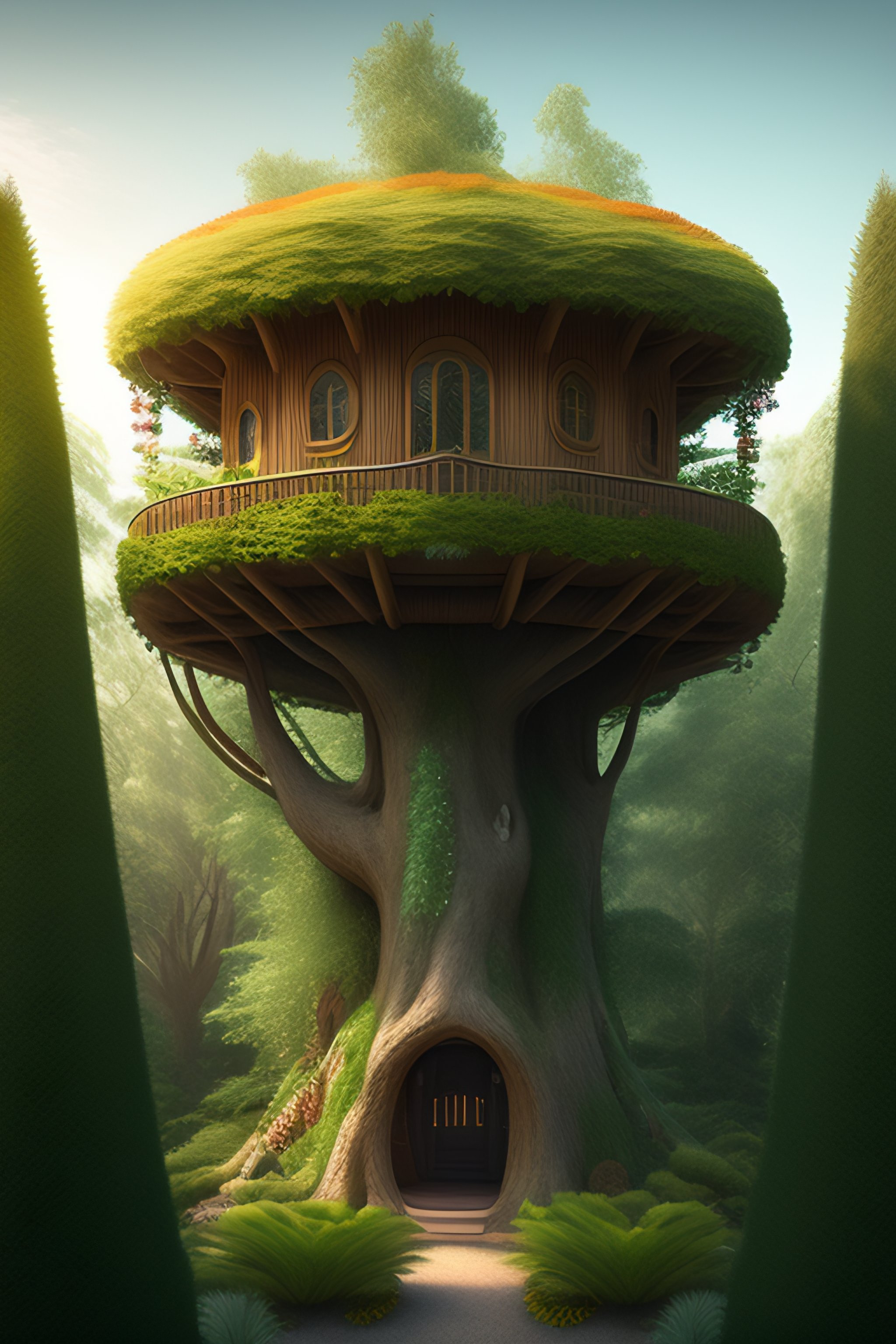 Lexica - Portrait of a treehouse in a gardener