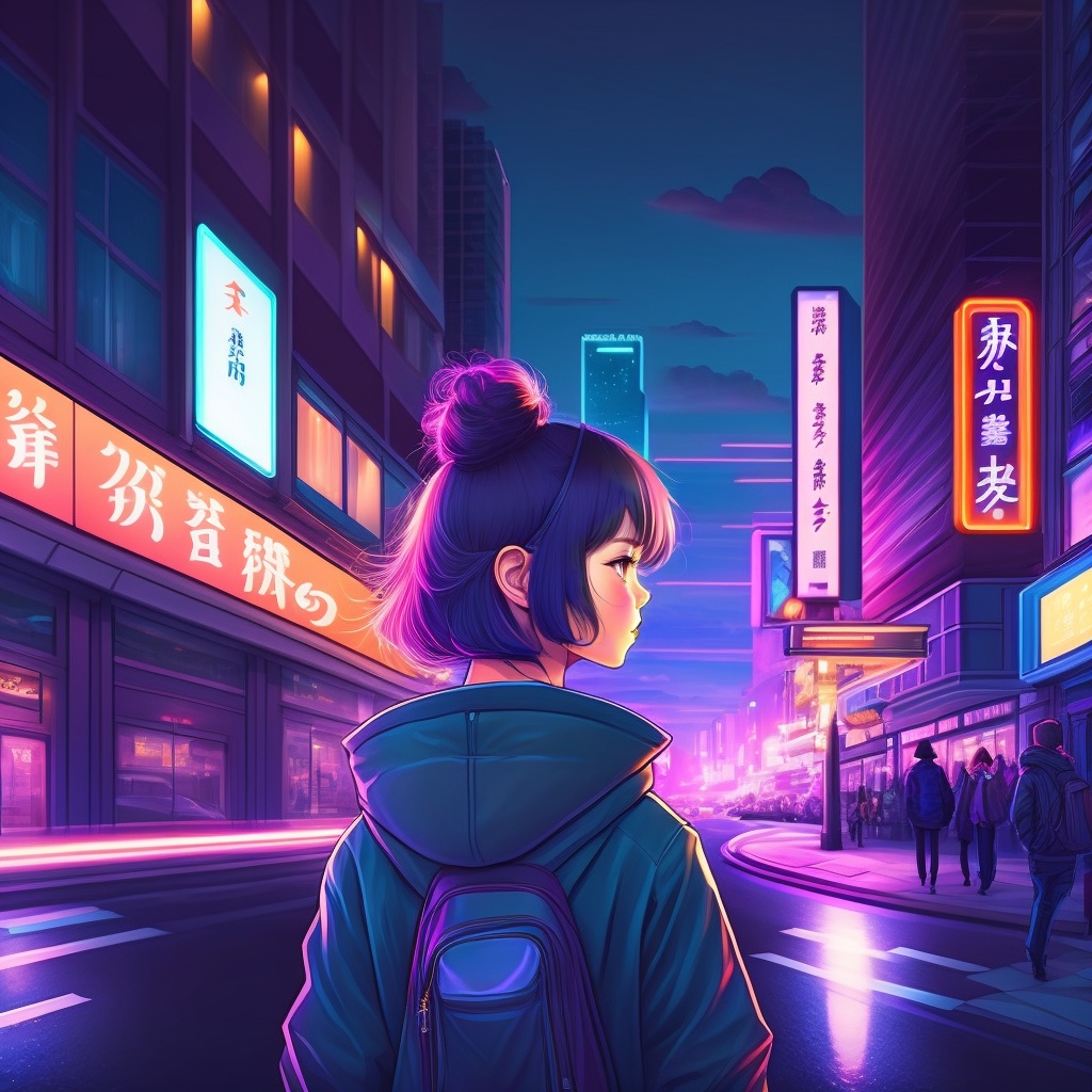 Lexica - Tokyo night city, anime art style, girl standing in the street ...