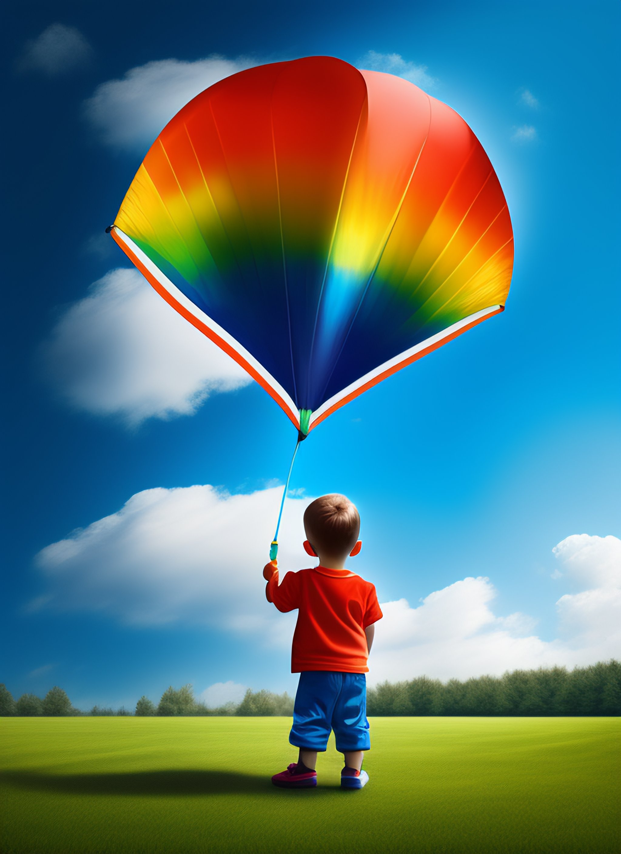 Lexica - Child flying a blue kite