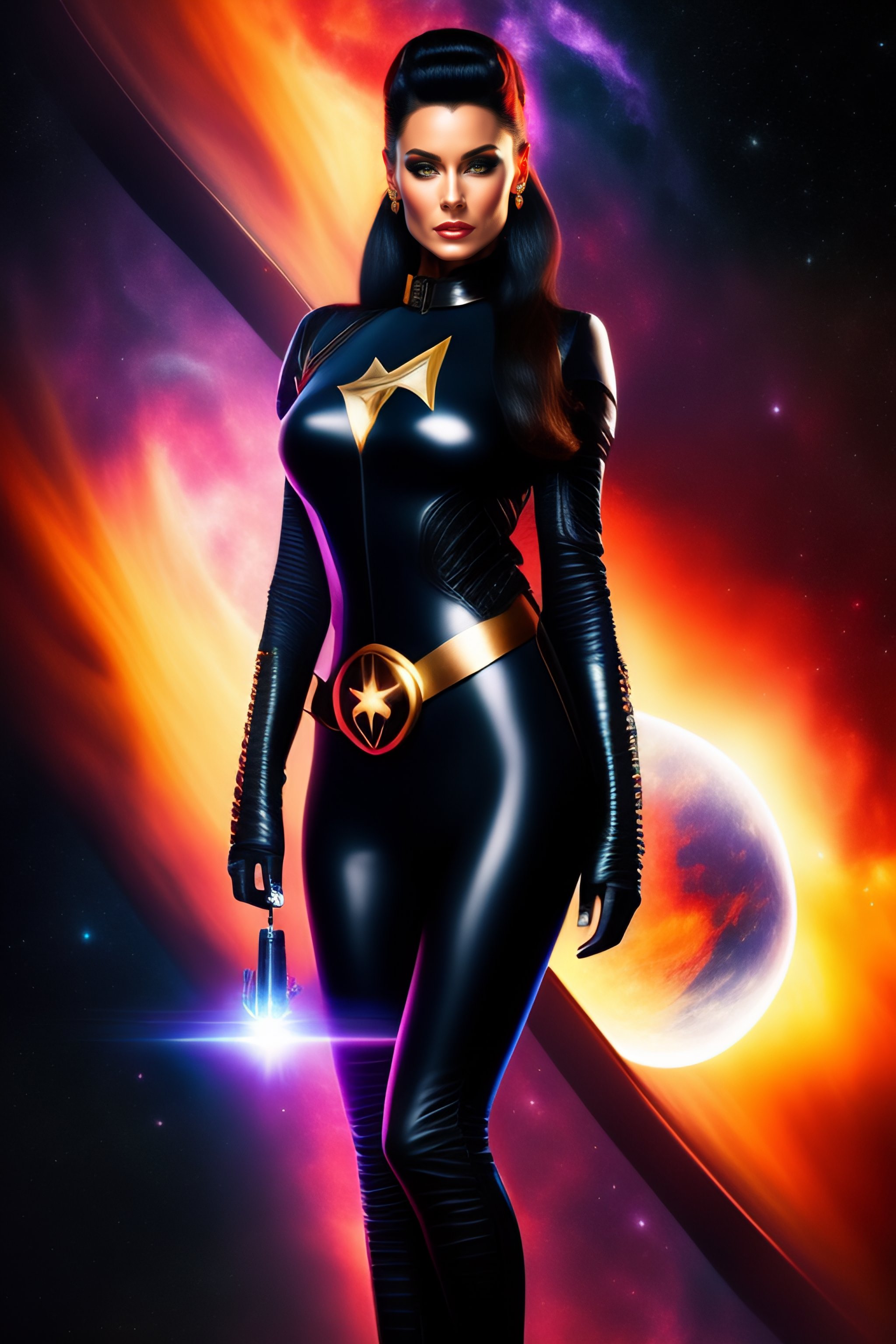 Lexica - A hot spacegirl in black catsuit holding a communicator, star ...