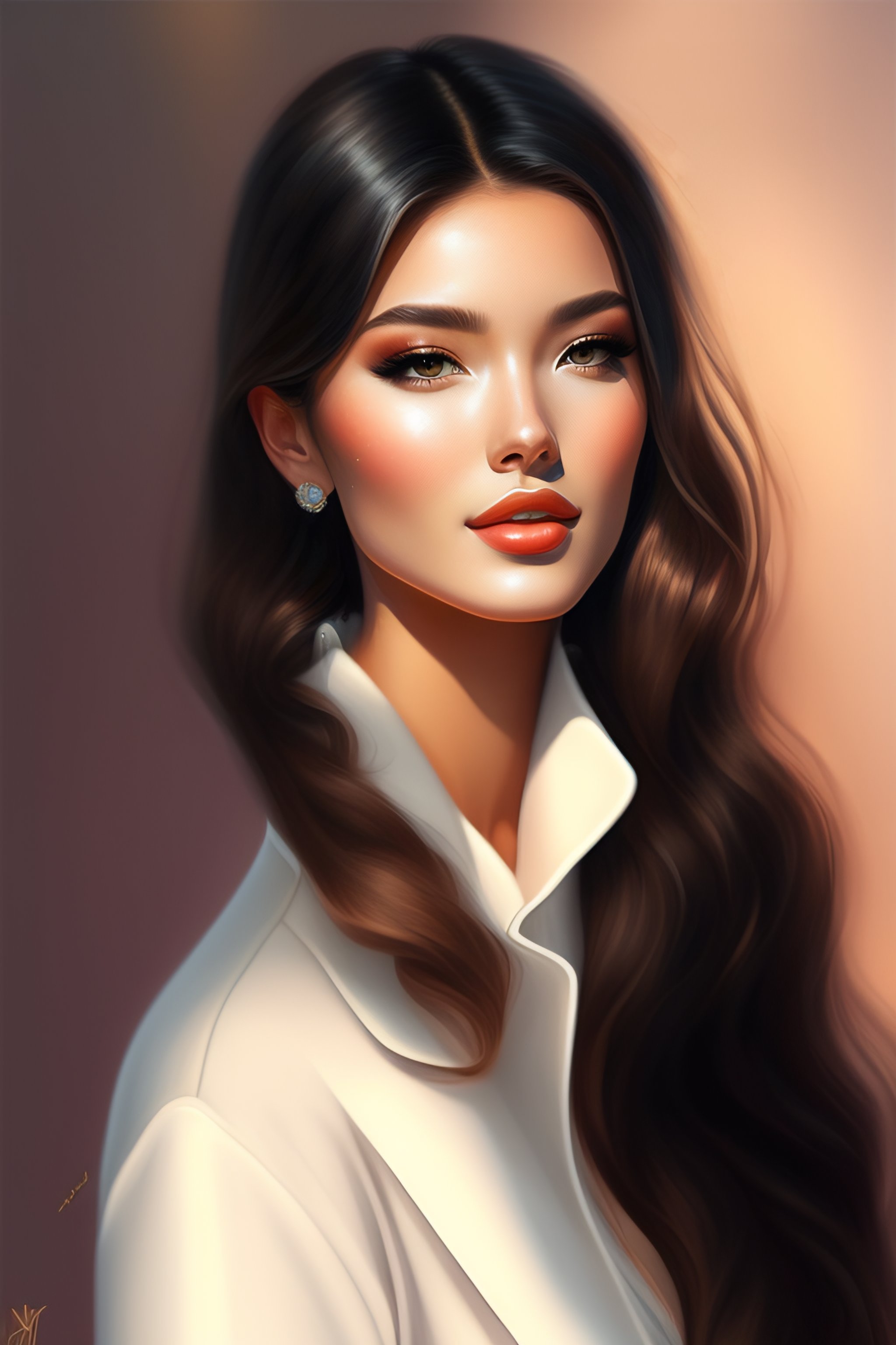 Lexica Elegant Girl In Urban Outfit Cute Fine Face Rounded Eyes Digital Painting