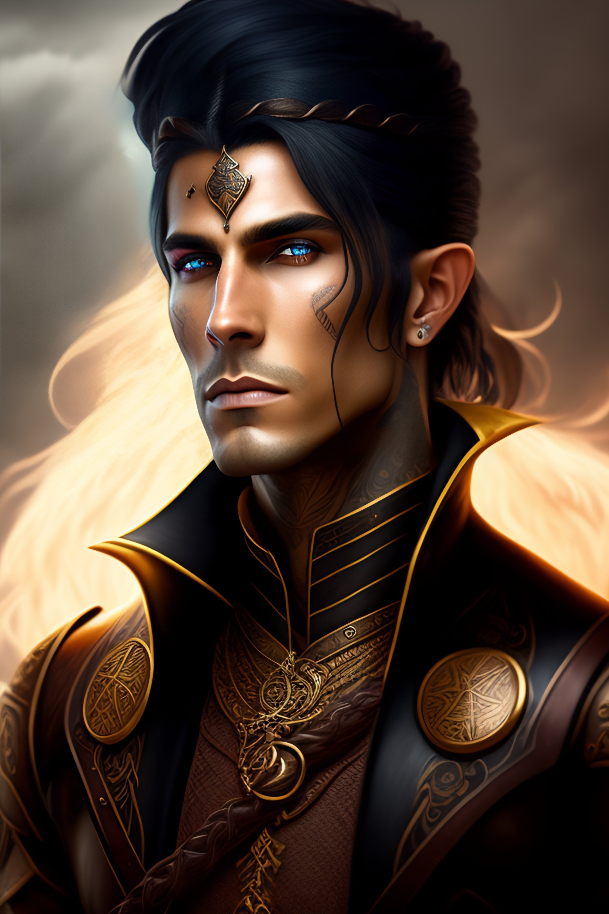 Lexica - A tattooed male half-elf storm sorcerer with brown hair and a ...
