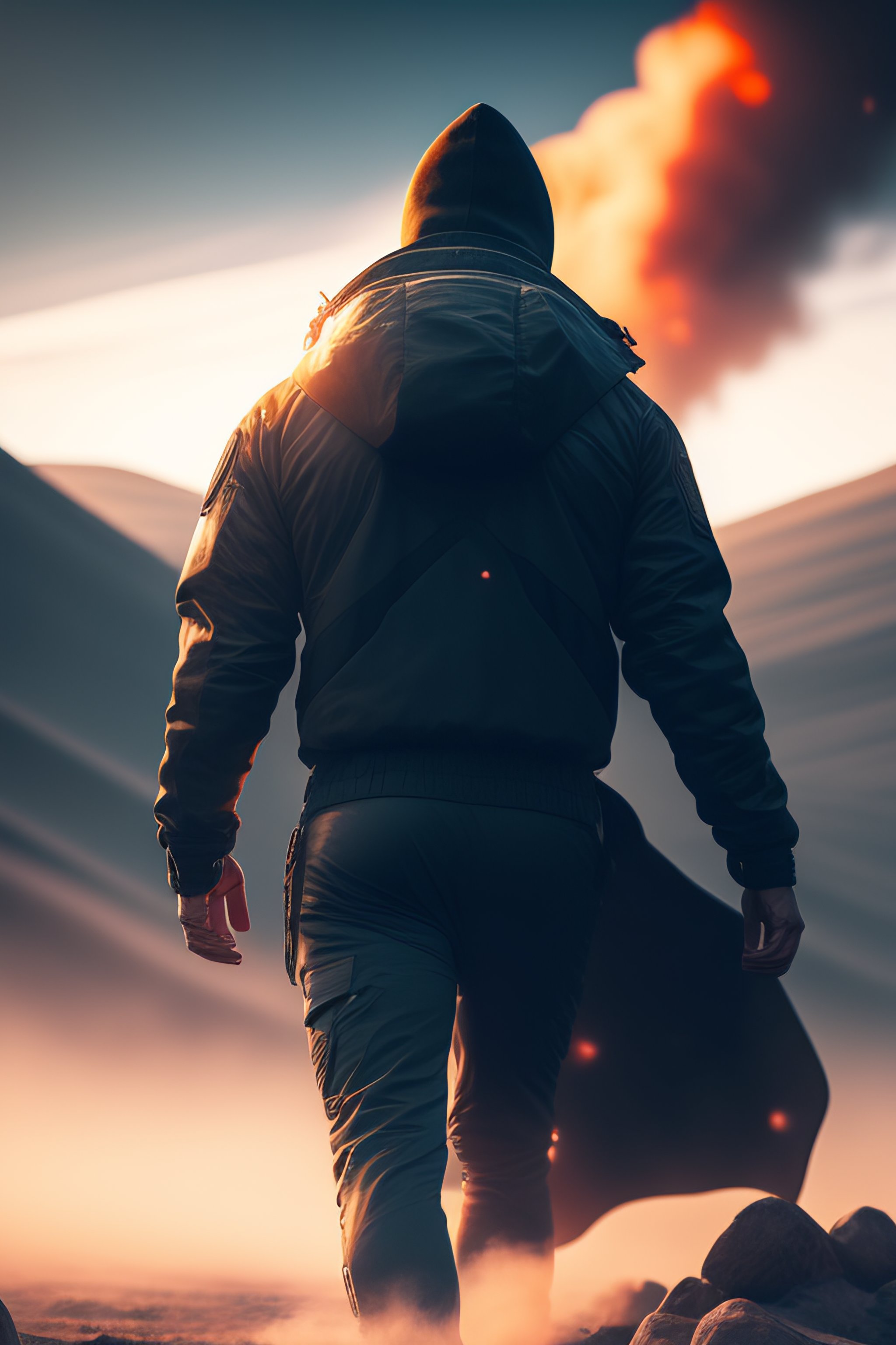 Lexica - 50mm photograph of man runner, realistic landscape, smoke and ...
