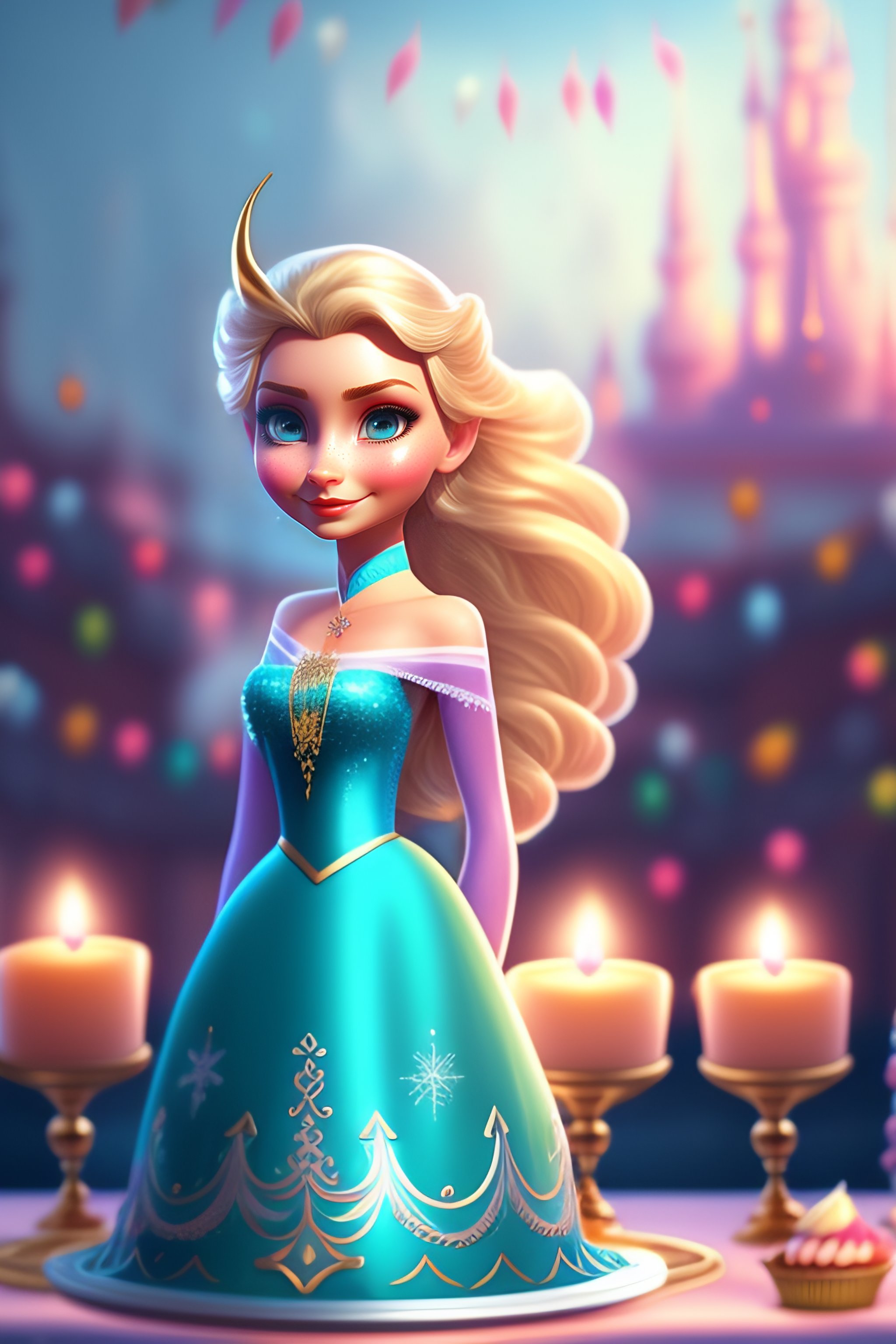 Lexica - Elsa, Celebrating birthday, cake and balloon, party ...