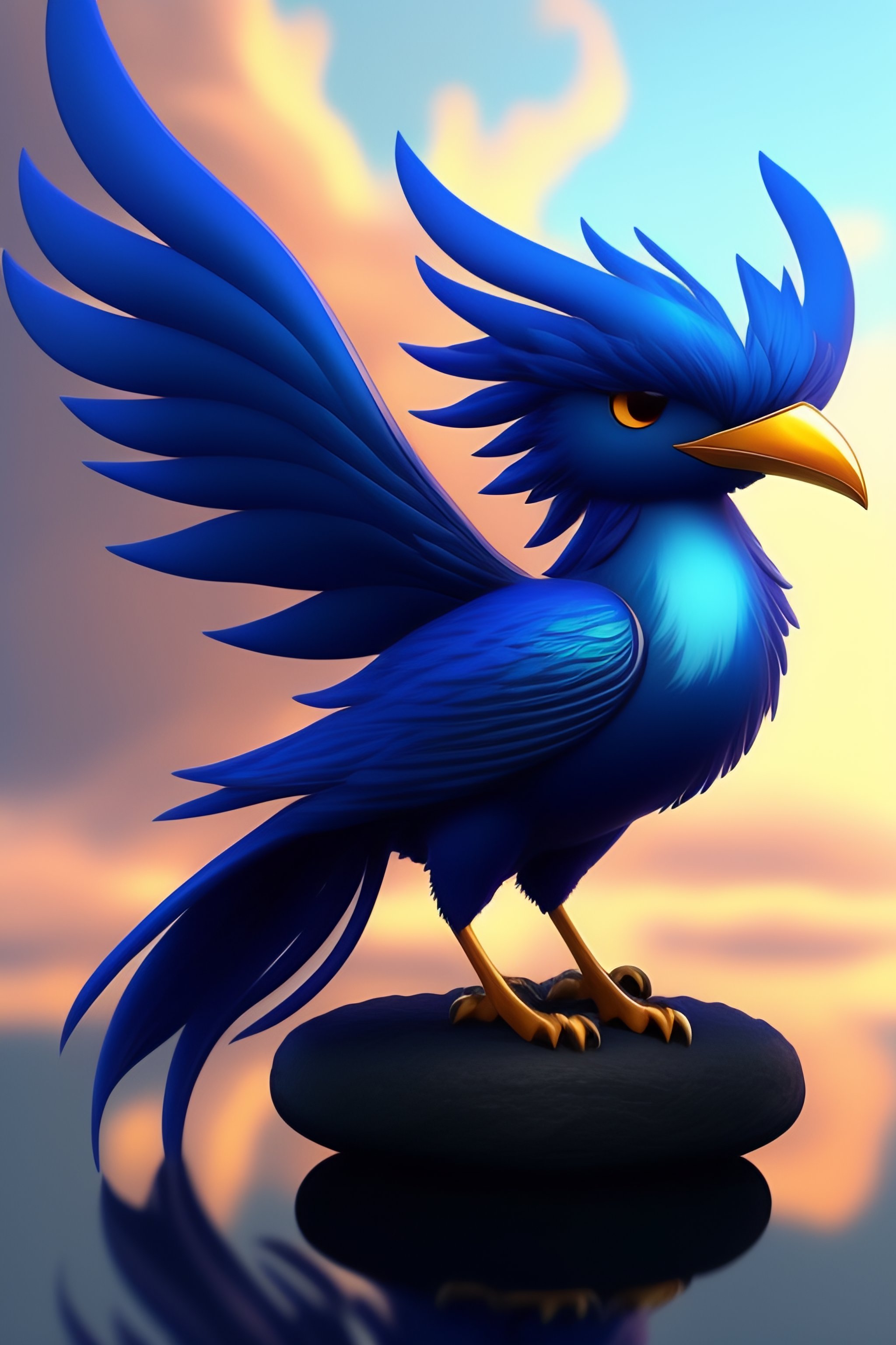 Lexica - A cute phoenix with big eyes and a black beak, it's feathers ...