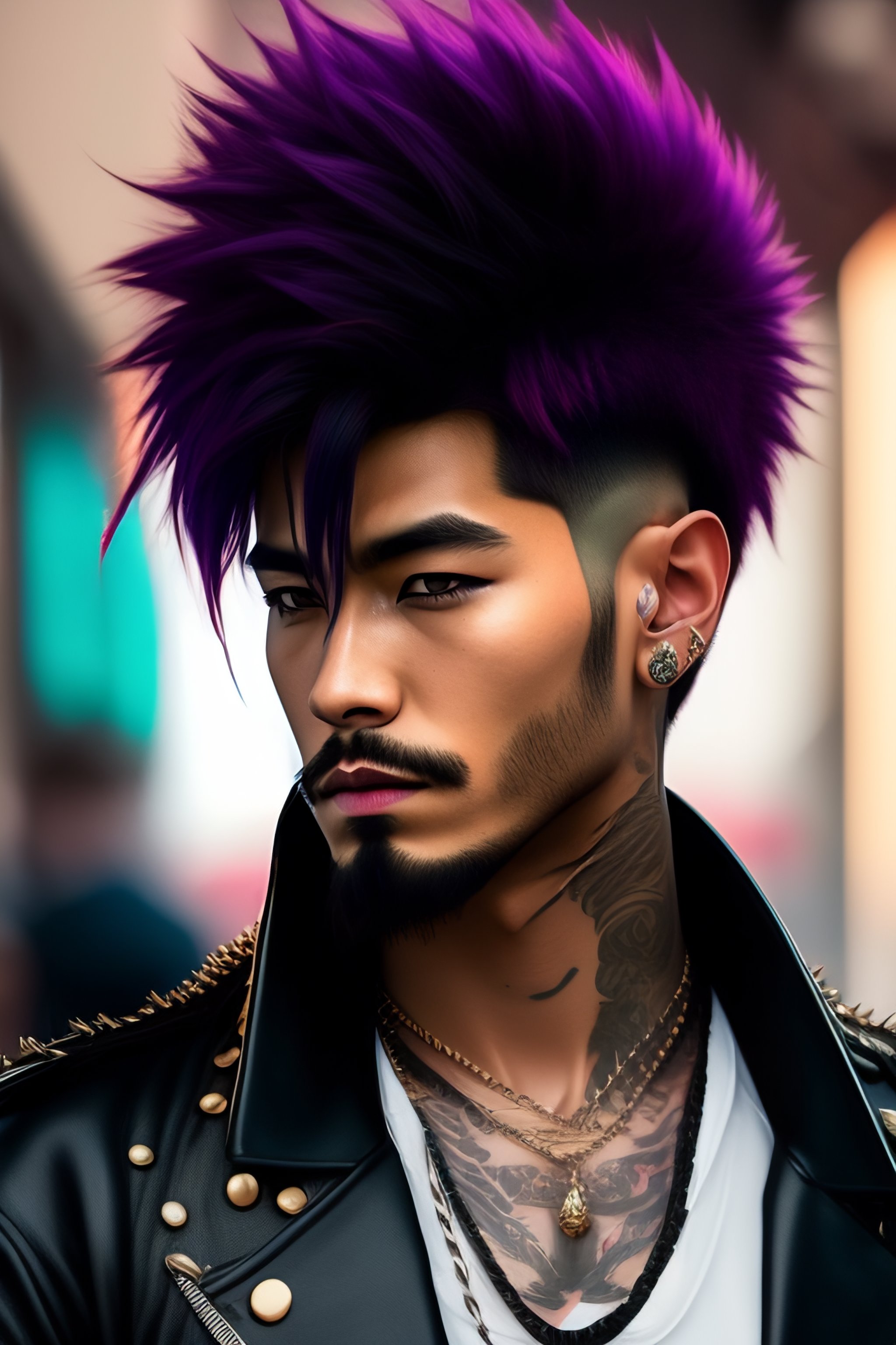 Lexica - Punk anime man with messy hair and short beard