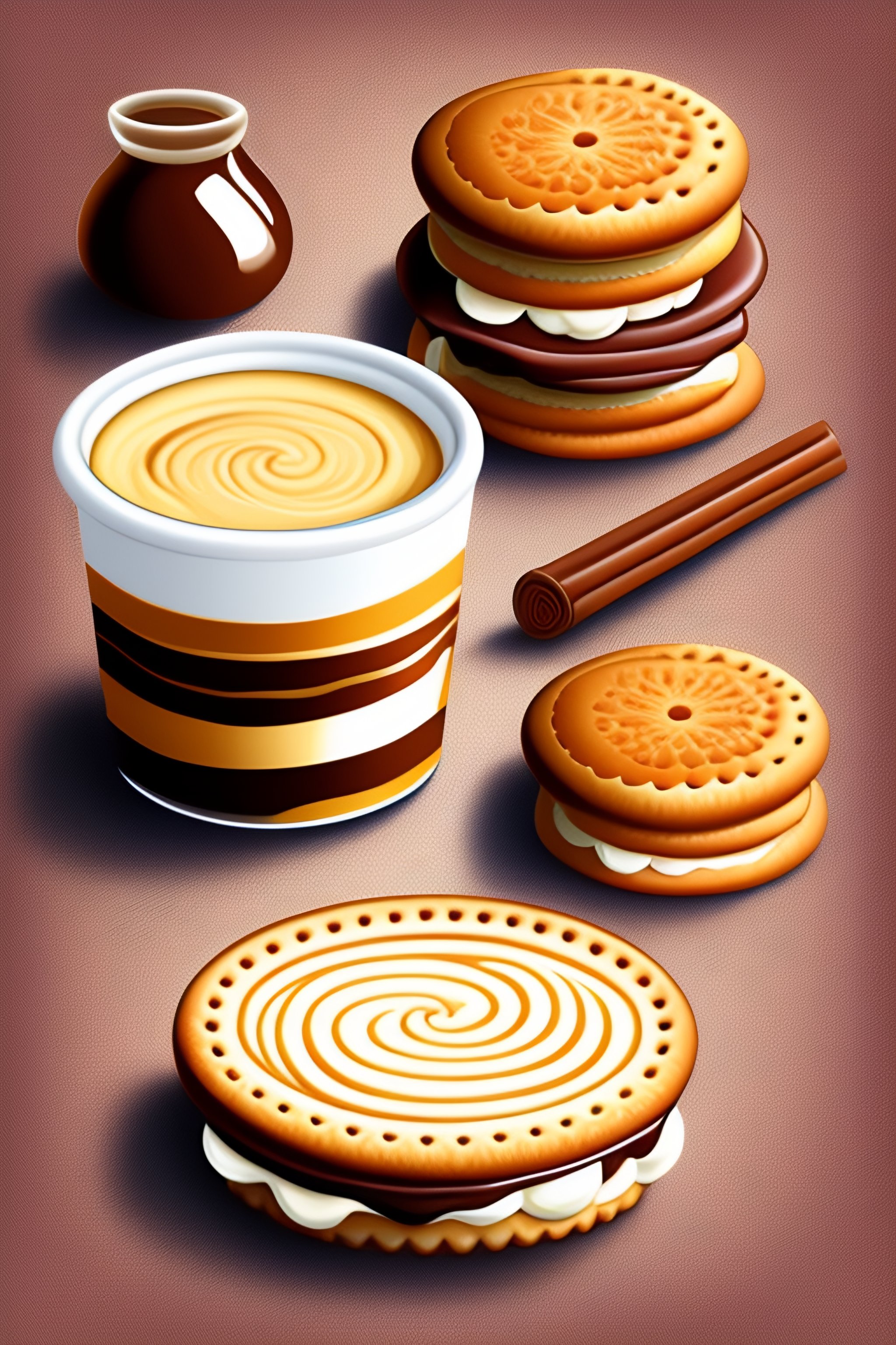 Lexica Dessert with chocolate biscuit and vanilla cream, sandwich