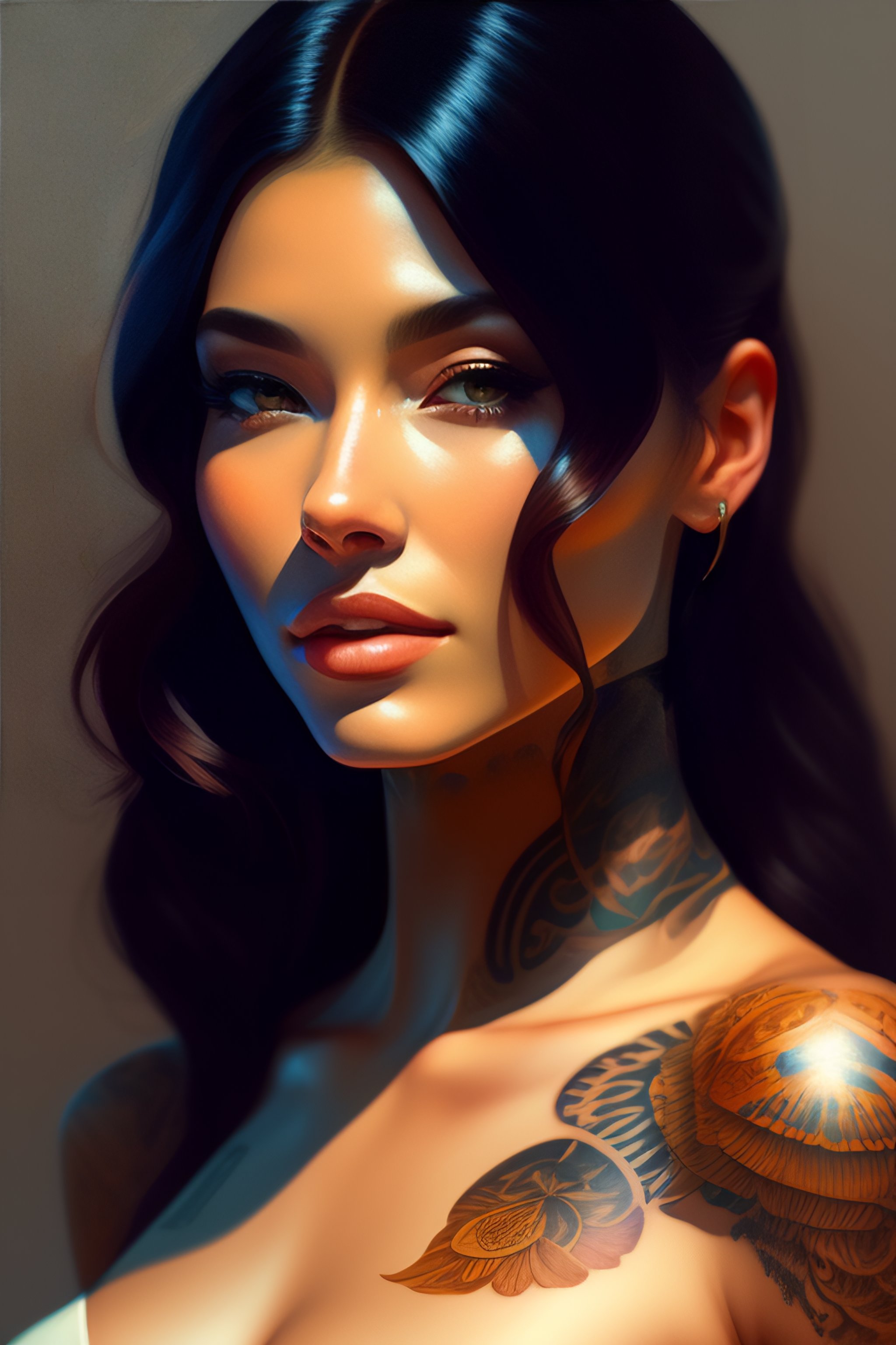 Lexica Beautiful woman with tattoos, digital painting, ArtStation