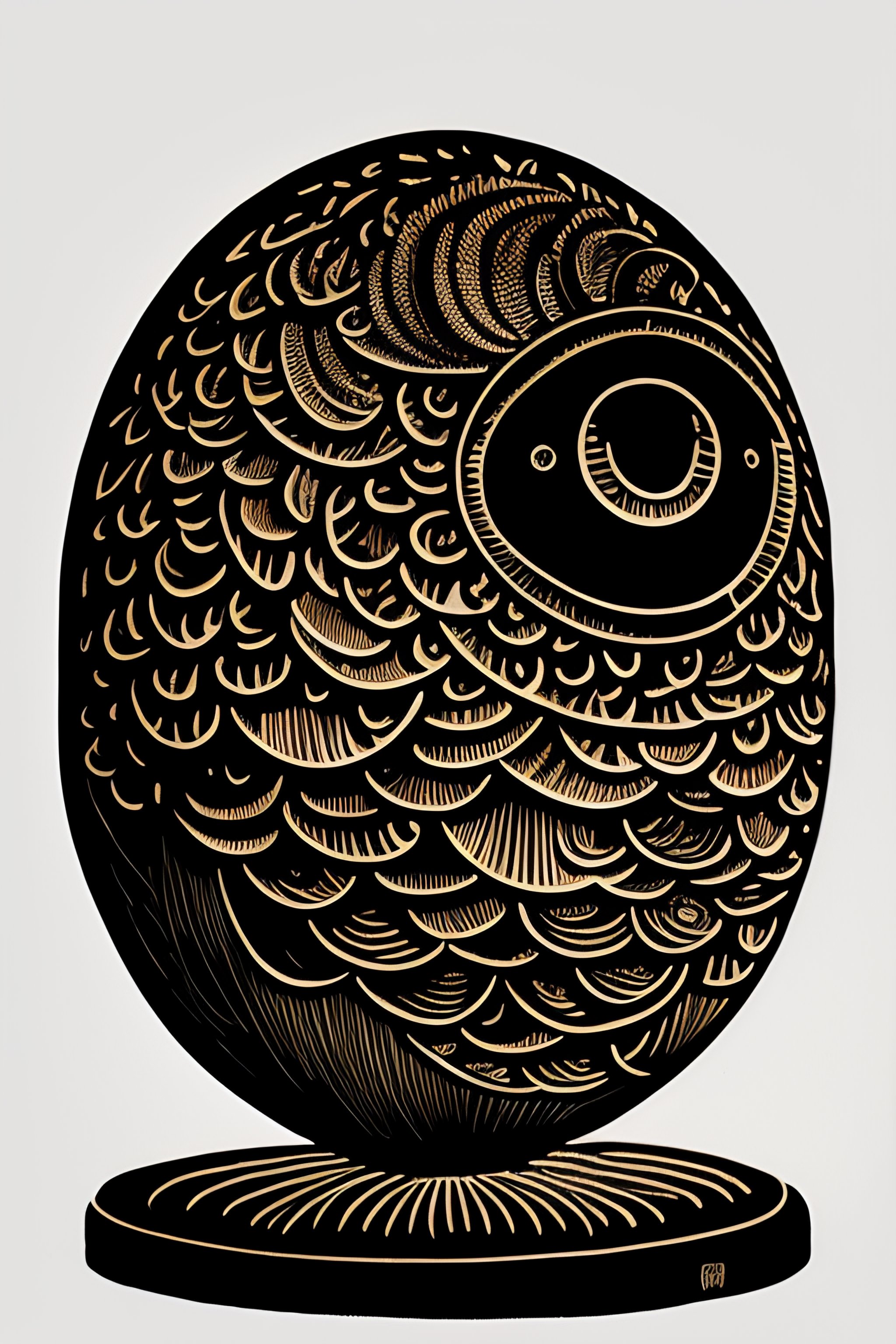 Lexica - An award winning linocut of A round monster with thin legs ...