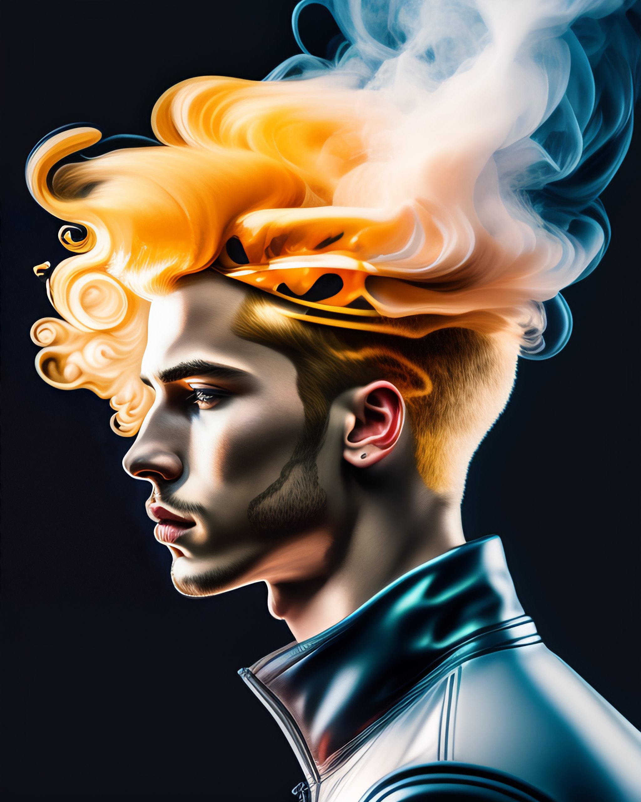 Lexica - Distorted detailed painting of a young blonde man made of ink cloud  smoke, hyper detailed, trending on Artstation