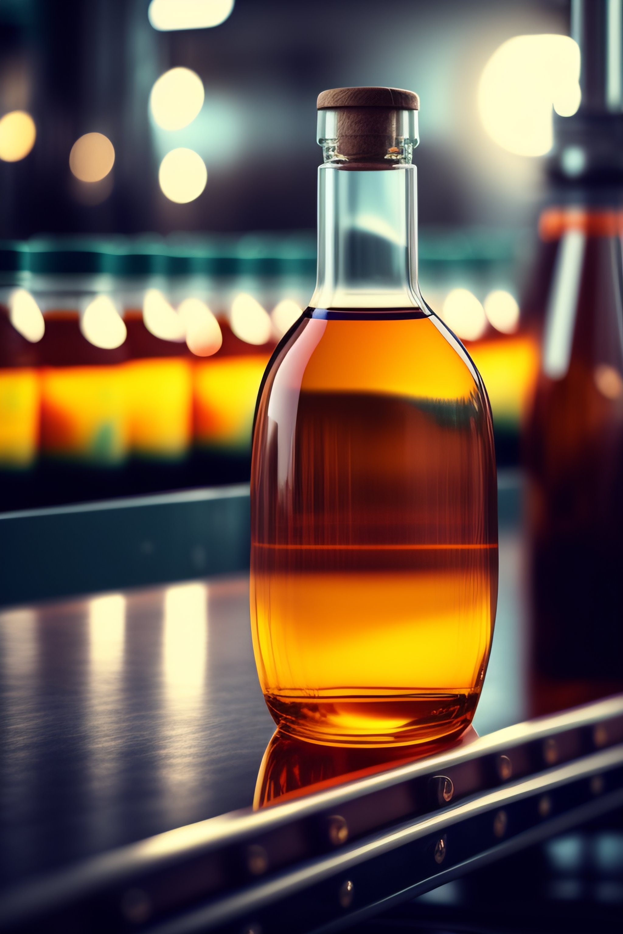Lexica - Picture of an empty bottle on a conveyer belt in a bottling plant