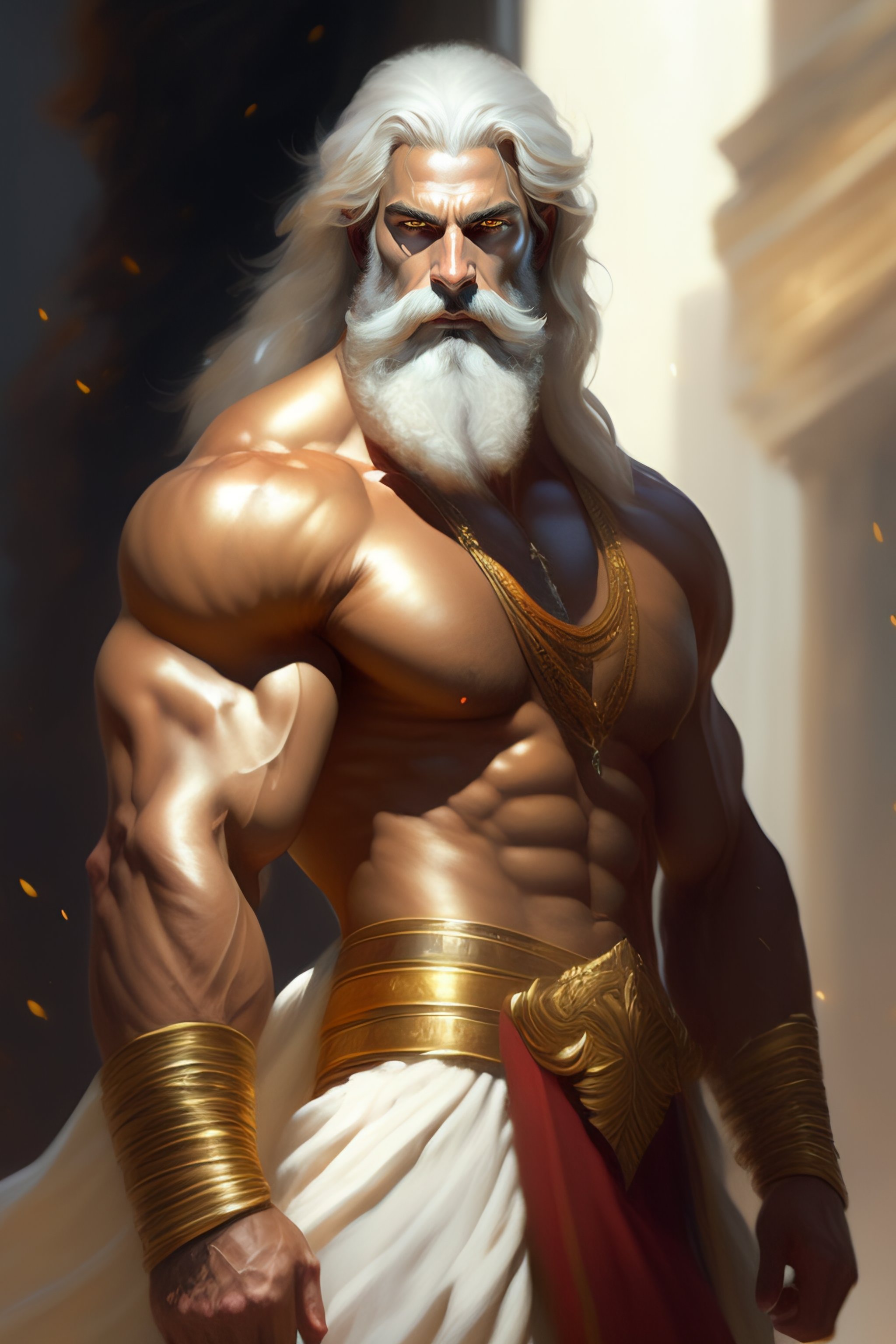 Lexica - Painted realism portrait of ruggedly handsome zeus by ruan jia ...