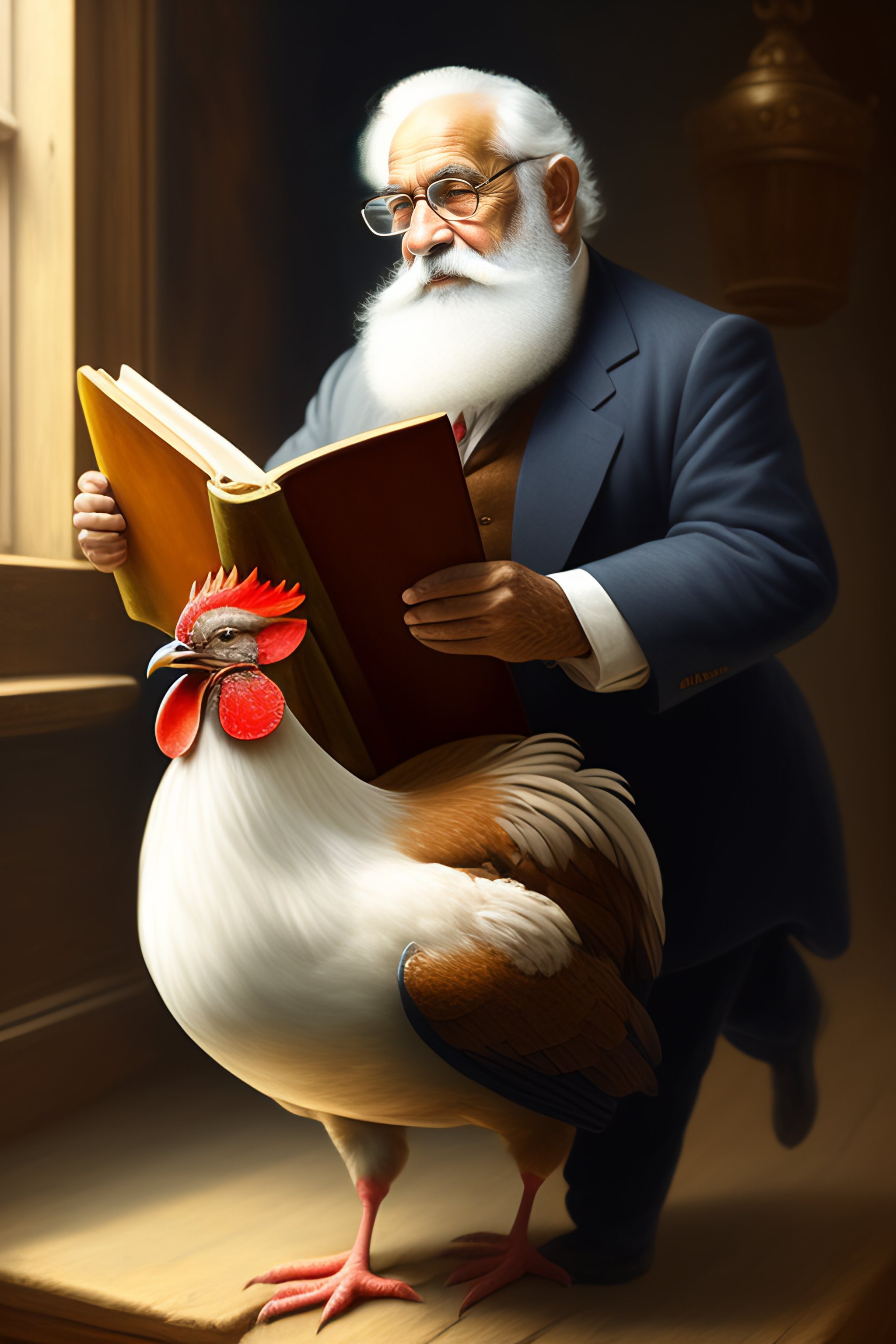 Lexica - An old Jewish man with a white beard riding a rooster like a ...