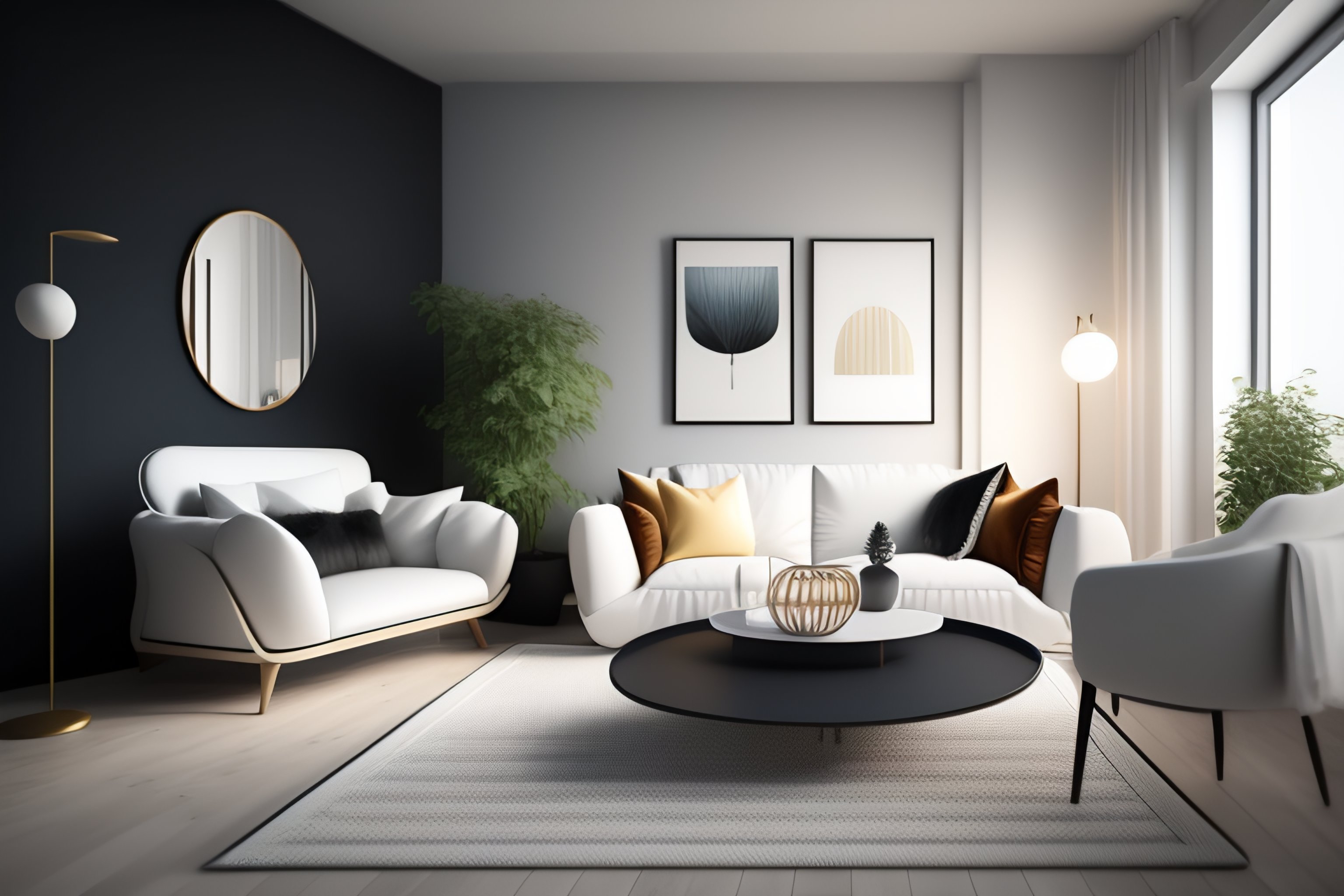 Lexica - Modern interior in scandinavian style, white walls, wood table ...