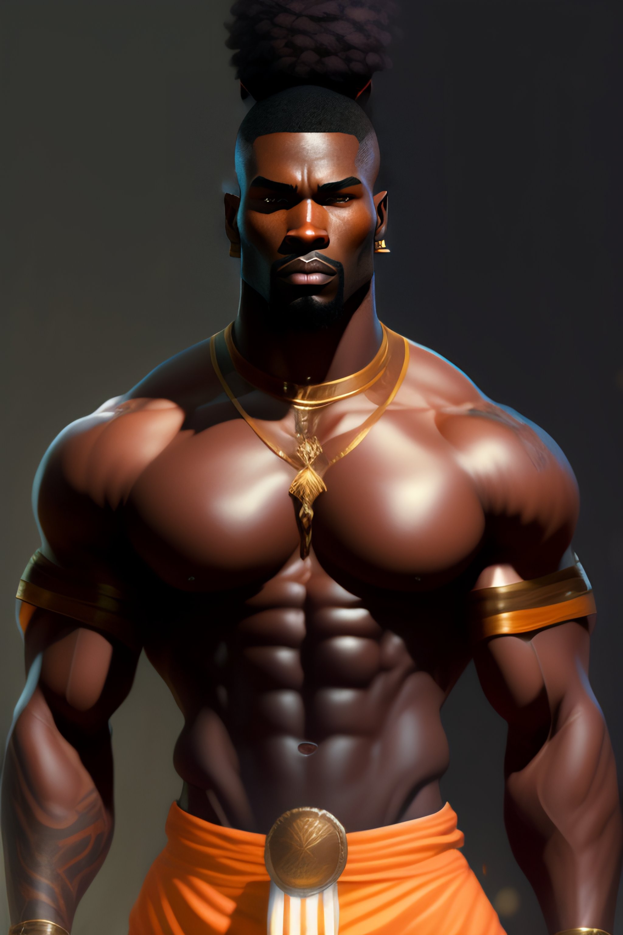 Lexica - A towering and muscular man with dark skin and a shaved head ...