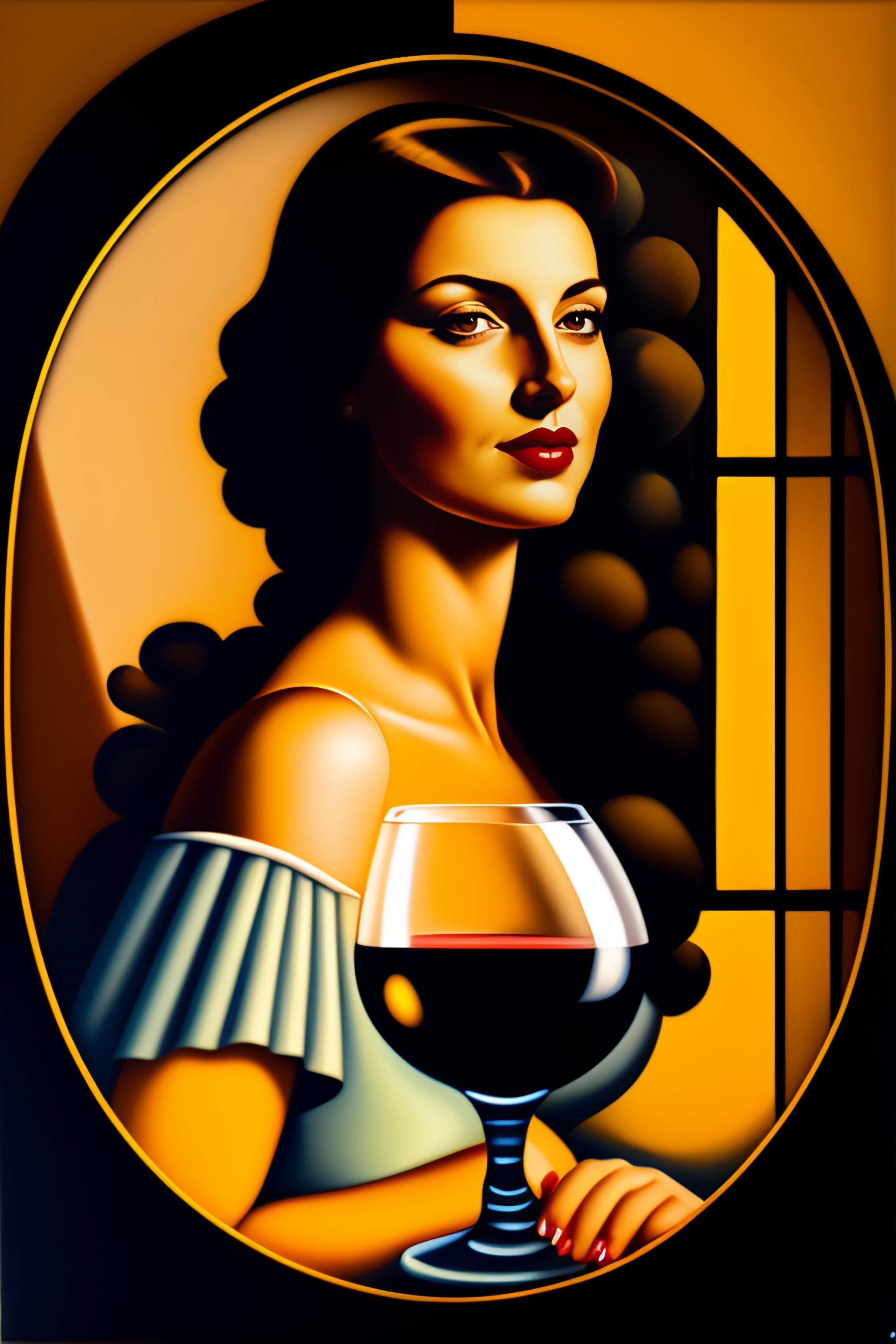 Lexica Oil painting wealthy woman drinking a glass of wine at night