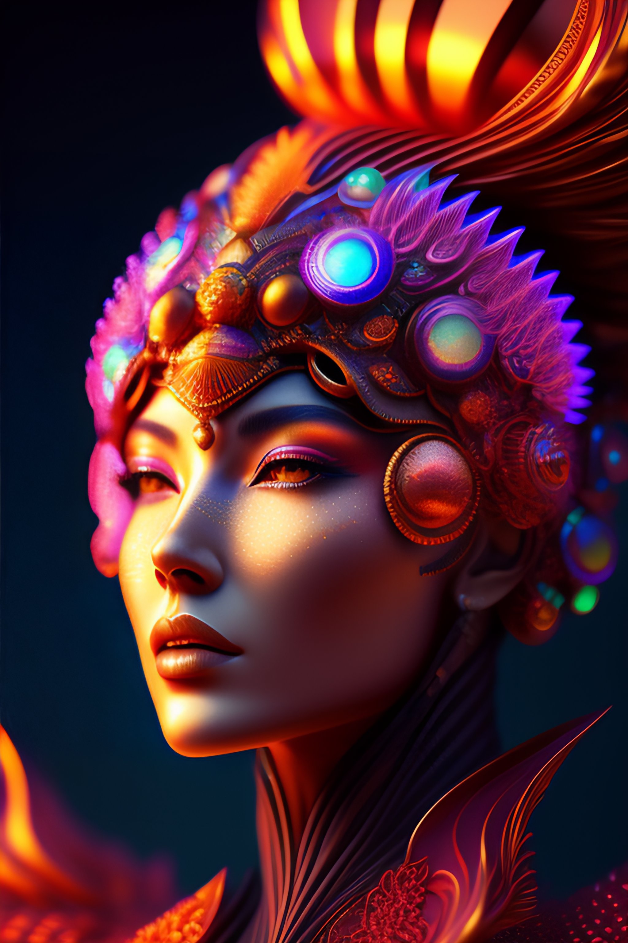 Lexica - Face of a alien deity, centered, corals, plume made of ...