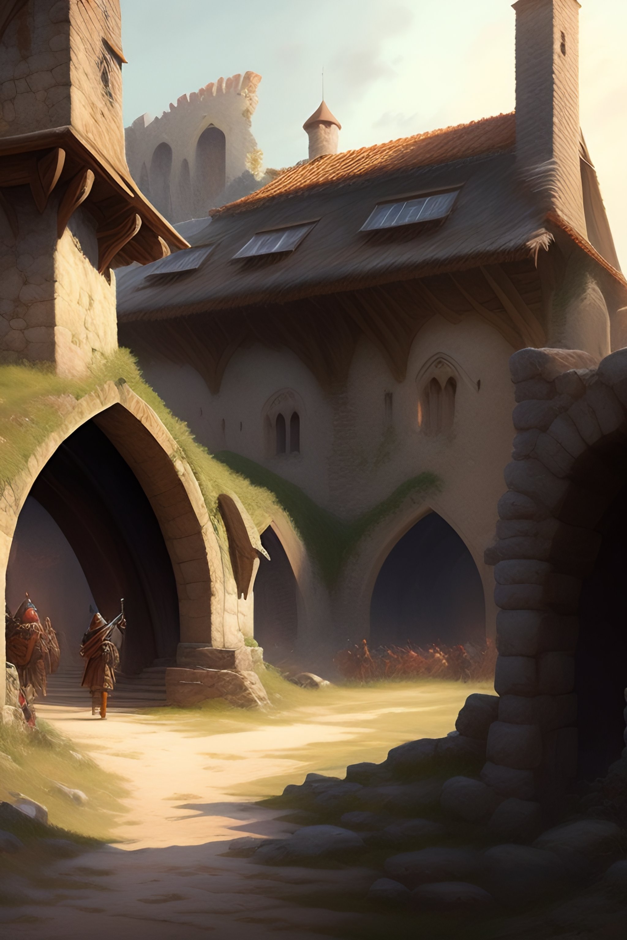 Lexica - Ultra realistic illustration, Medieval barracks in ruins ...
