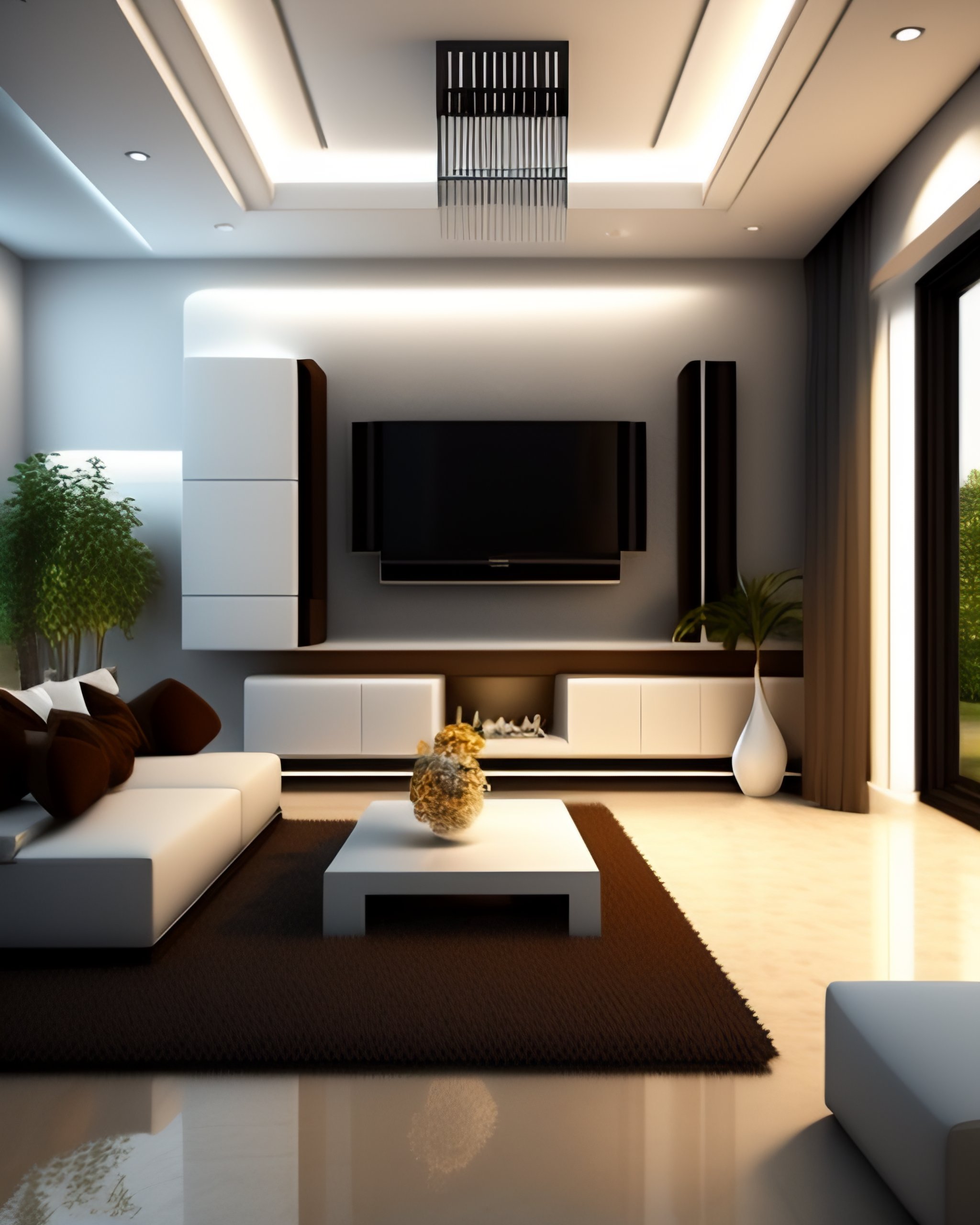 Lexica - White colour interior, modular, living room, indian