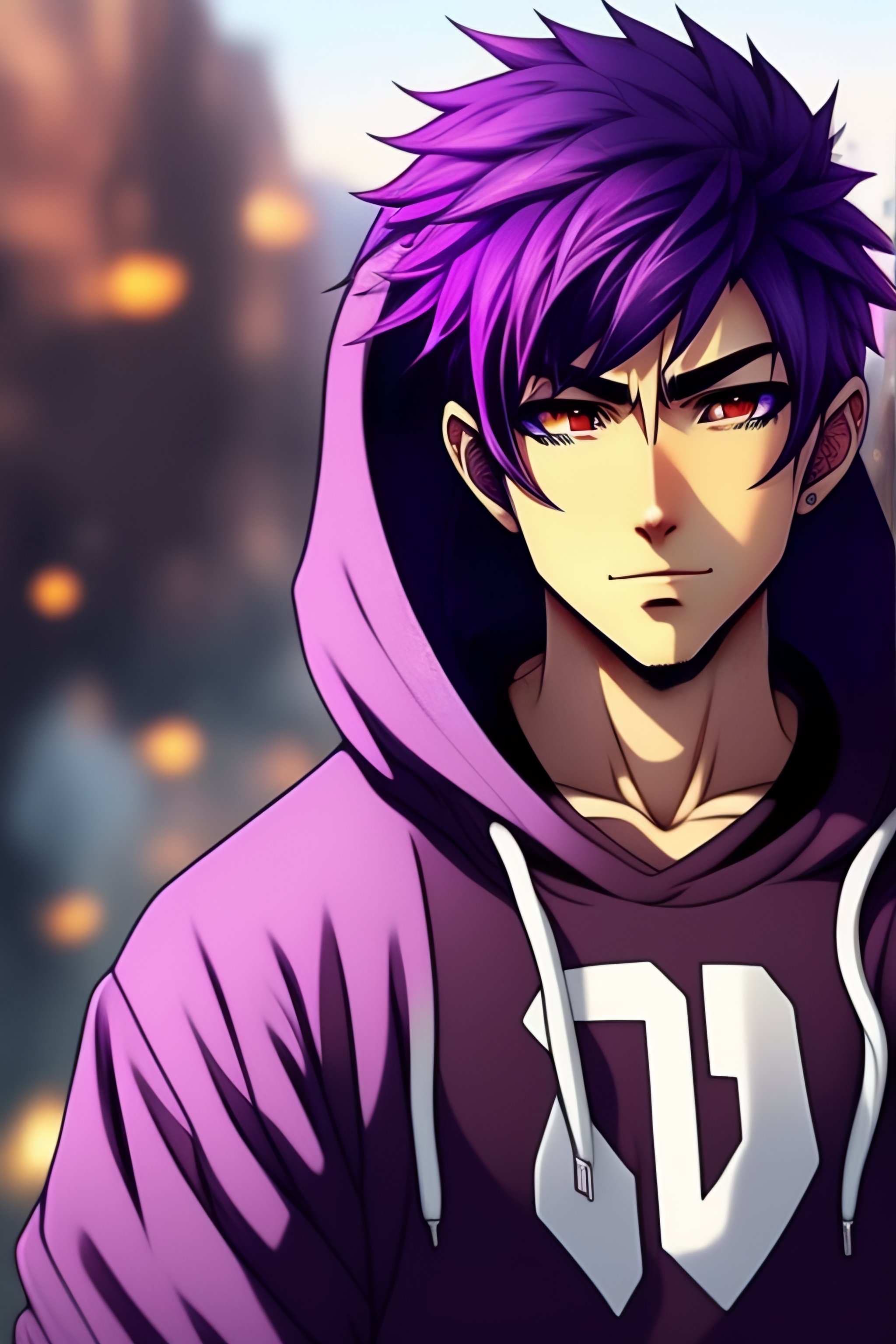 Lexica Purple Hair Anime Brown Guy Hoodie No Expression No Emotion Anime Style Manga 0229