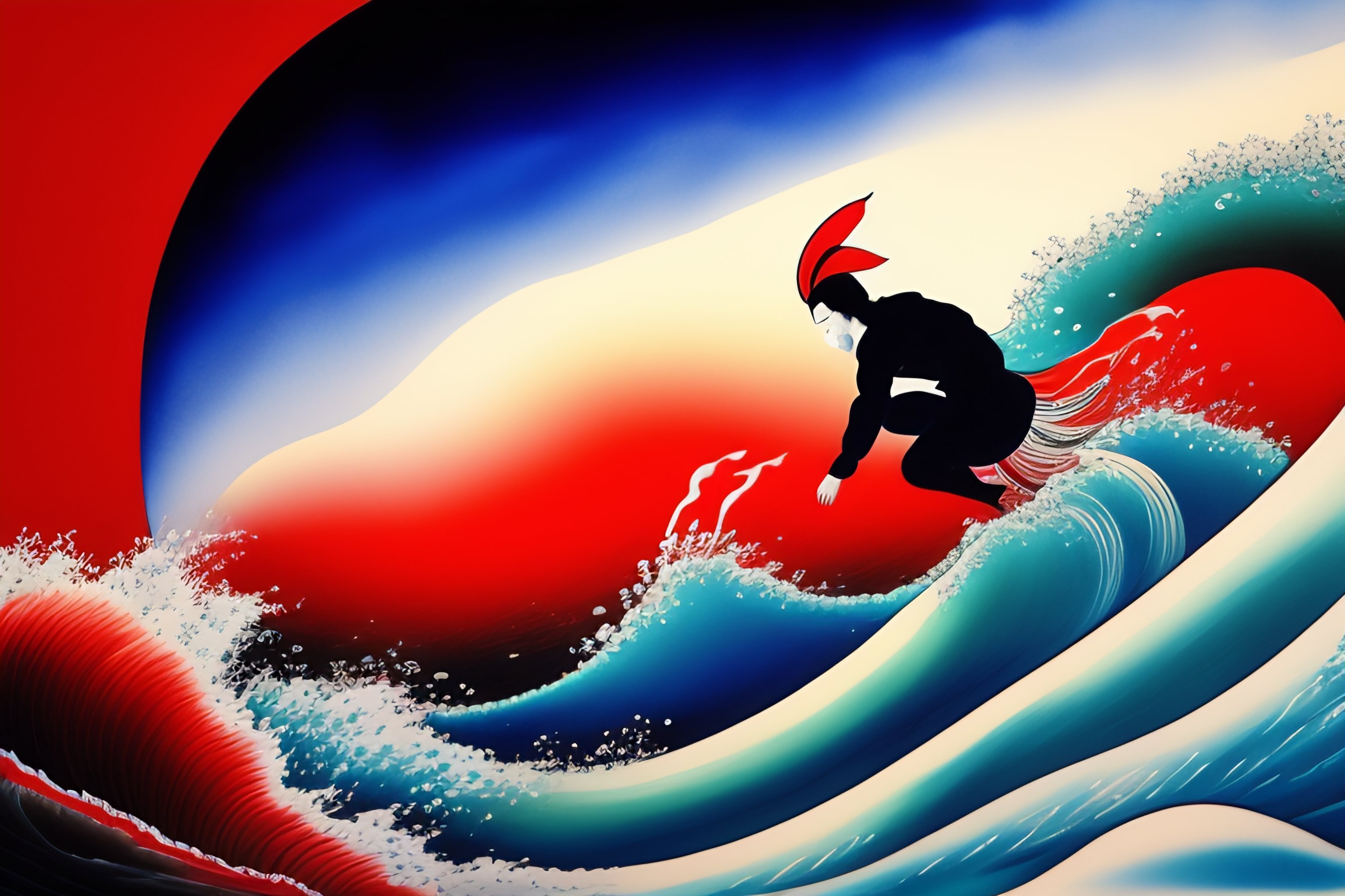 japanese wave painting red