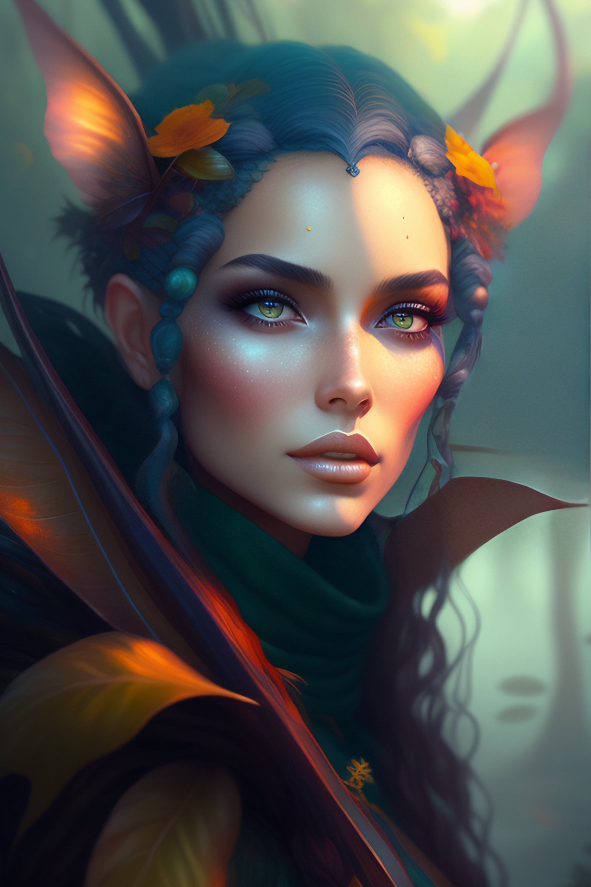 Lexica - A film still extreme close - up shot of a pixie in a misty ...