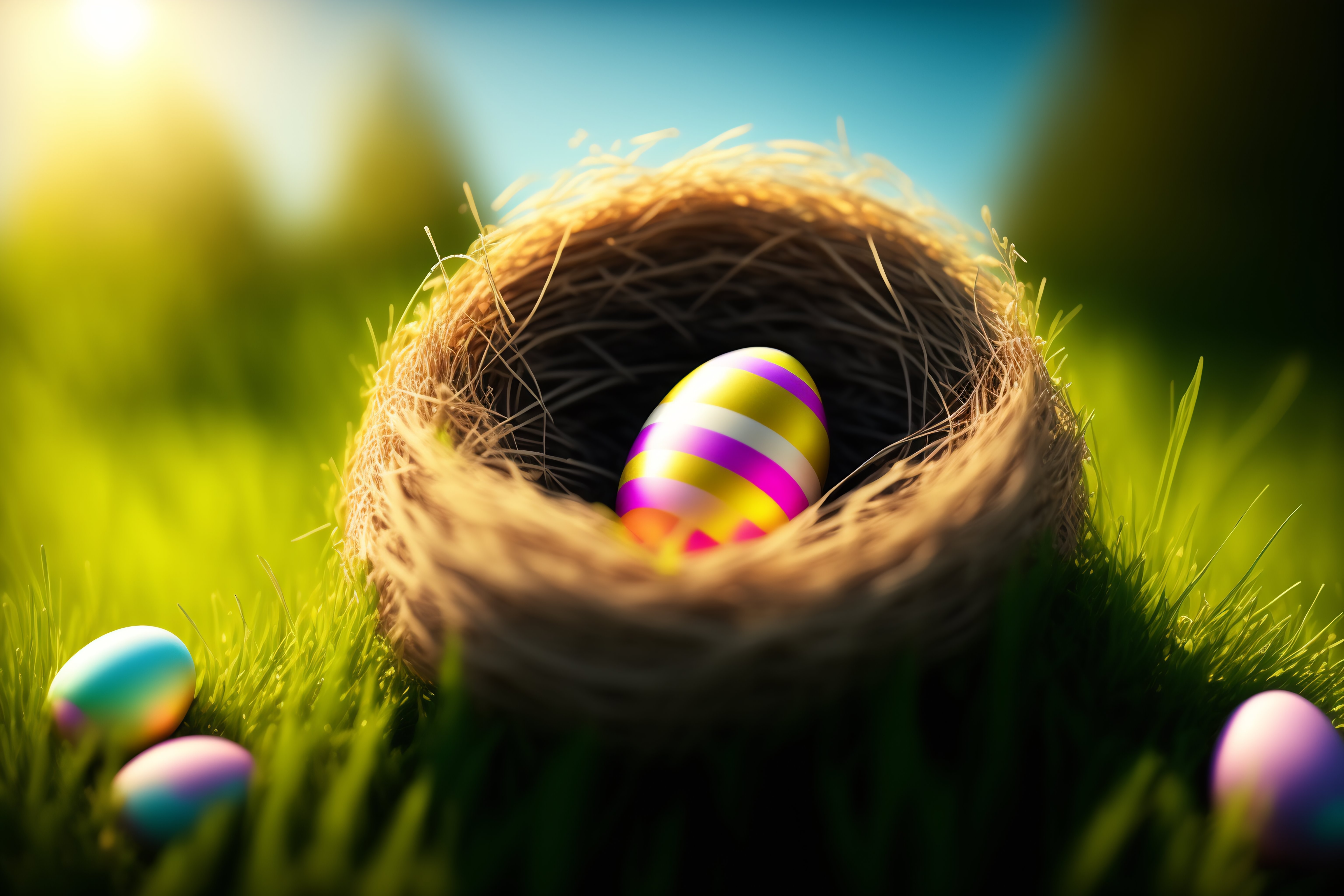 Lexica - Amazing realistic photo if a nest with easter eggs in grass on ...