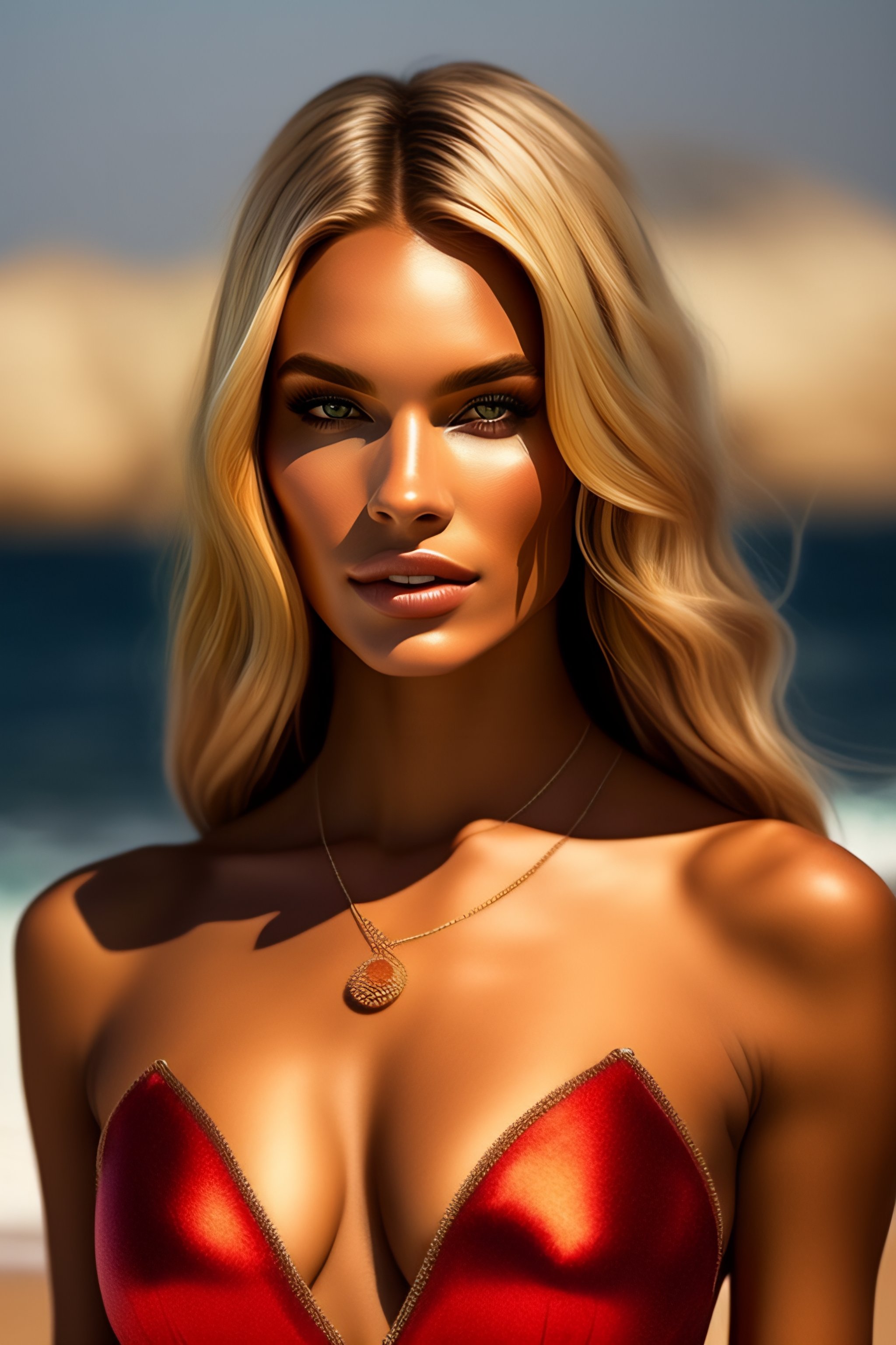 Lexica Wanting Blonde Woman Shoulders Mouth Parted Red Libs No 