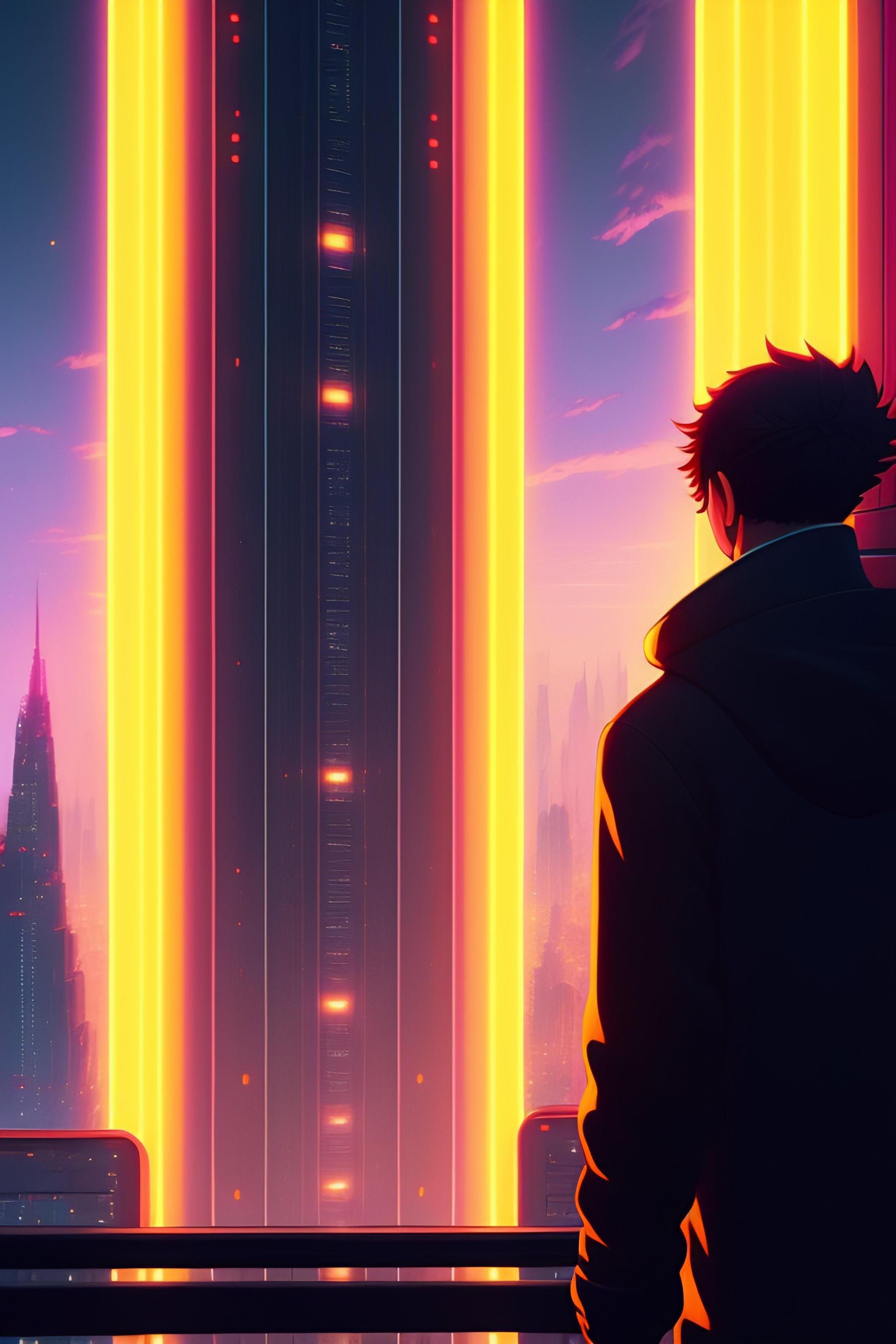 Lexica - High-rise futuristic buildings, bright neon signs, people ...