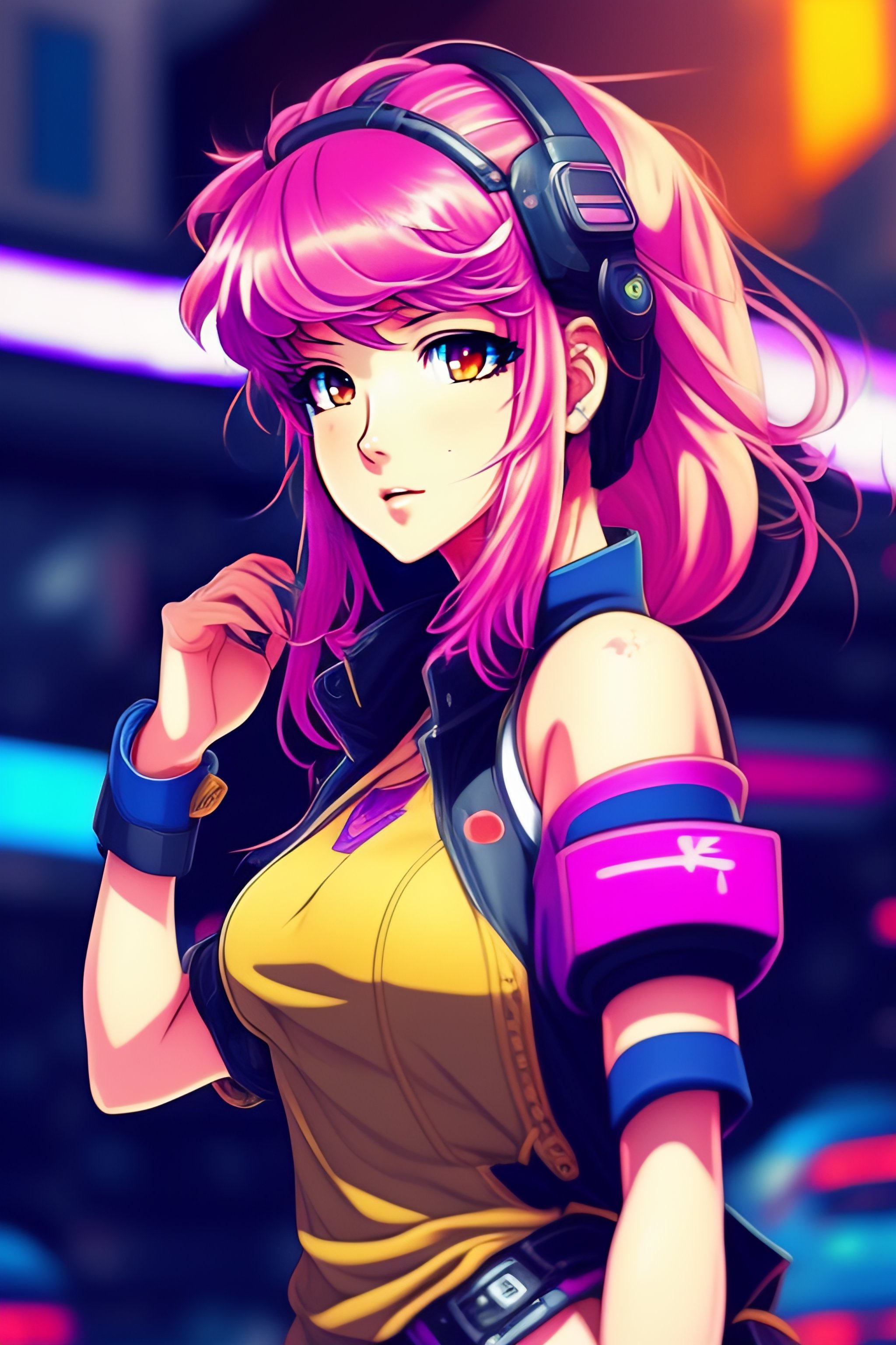 Lexica - 80's anime style girl cyberpunk Gameboy, pixiv, dynamic pose