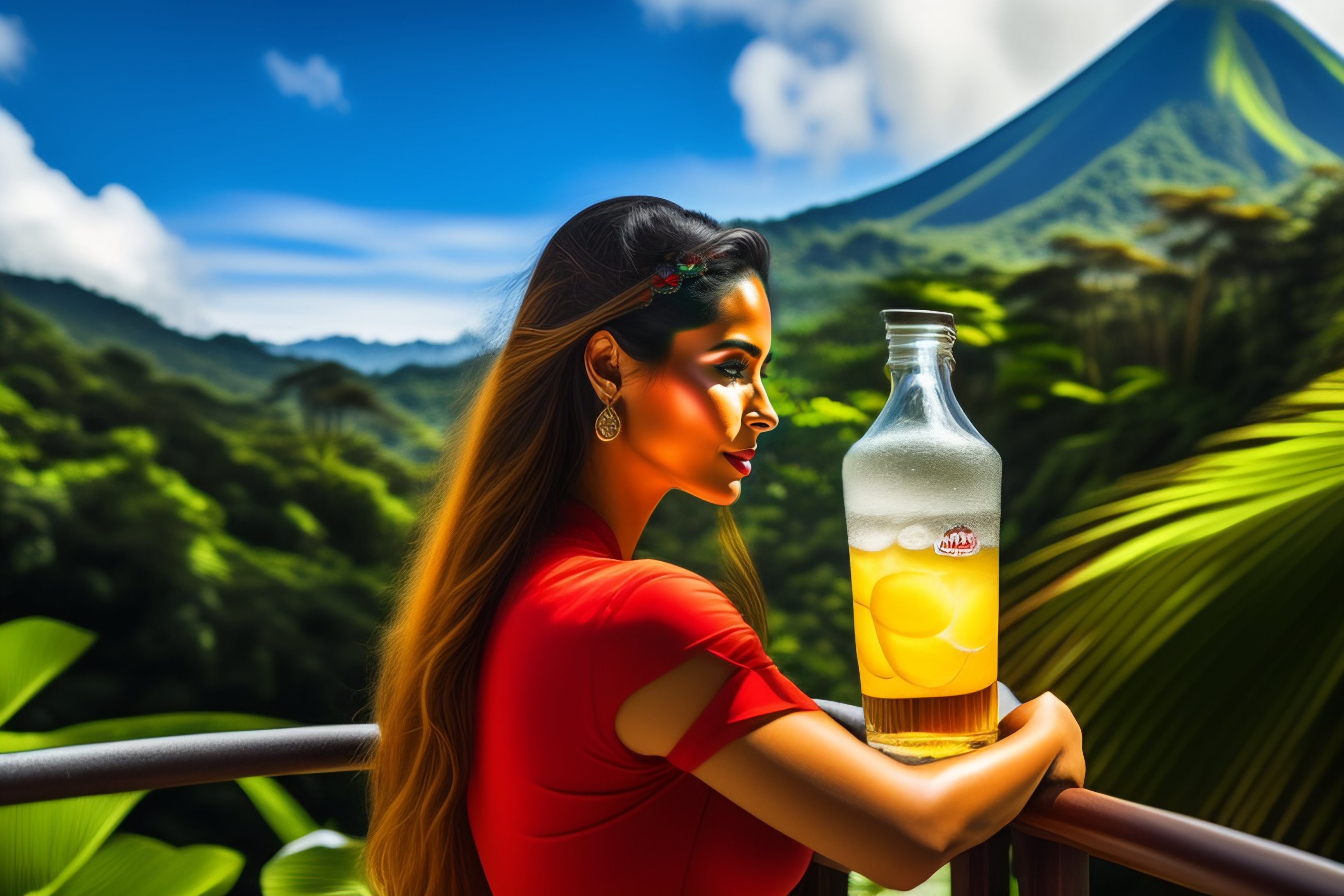 Lexica Beatifull woman drink water in bottled, costa rica, amazing