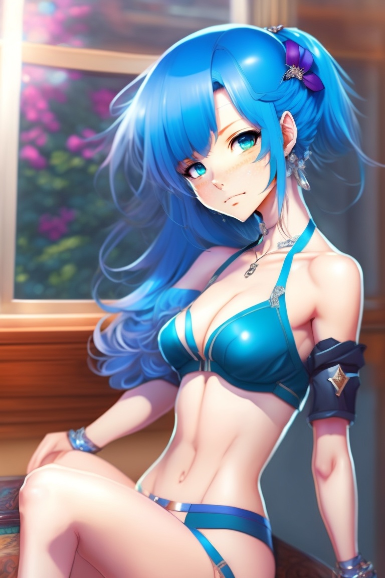 Lexica - A anime girl, sexy, full body, body shot, realistic, beautiful  body, anime, hen, blue hair, art by Eiichiro Oda