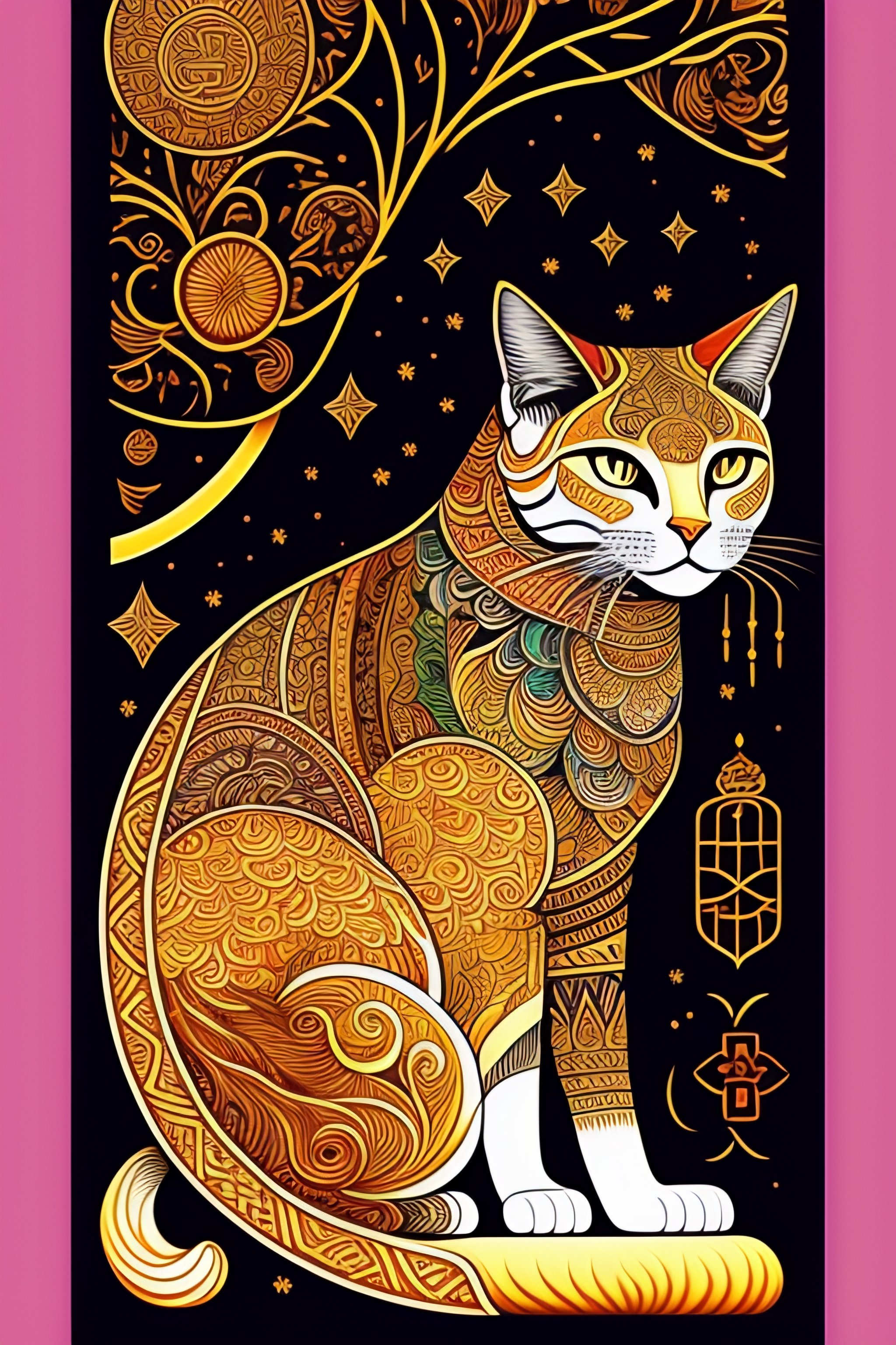 Lexica - Year Of The Cat, Chinese Astrology, Tarot Card, Line Drawing 