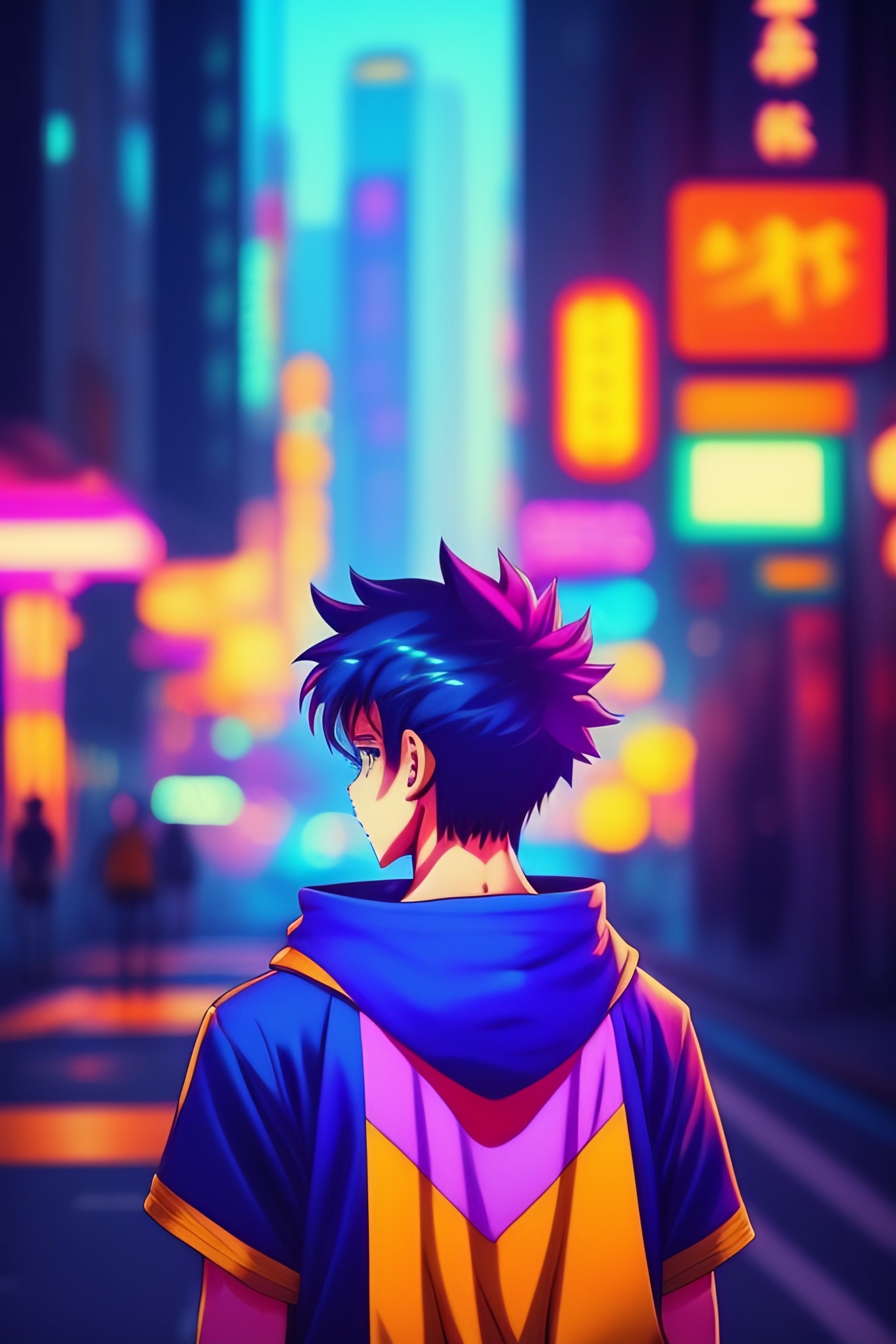 Lexica 90’s anime aesthetic. Young protagonist walks through city