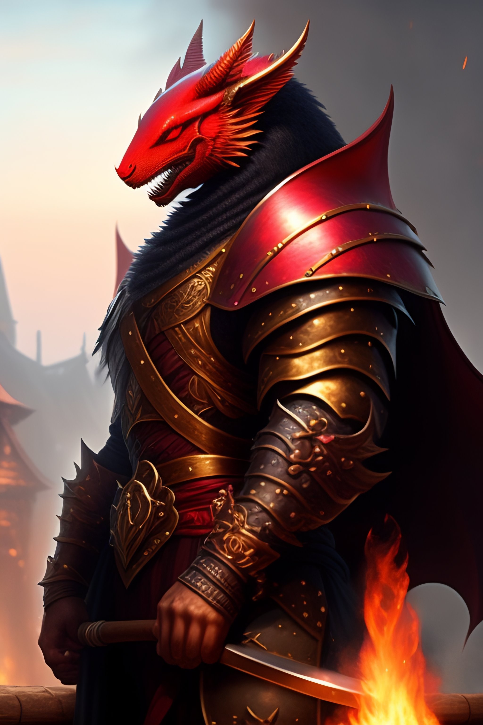 Lexica - Red dragon as a fantasy blacksmith
