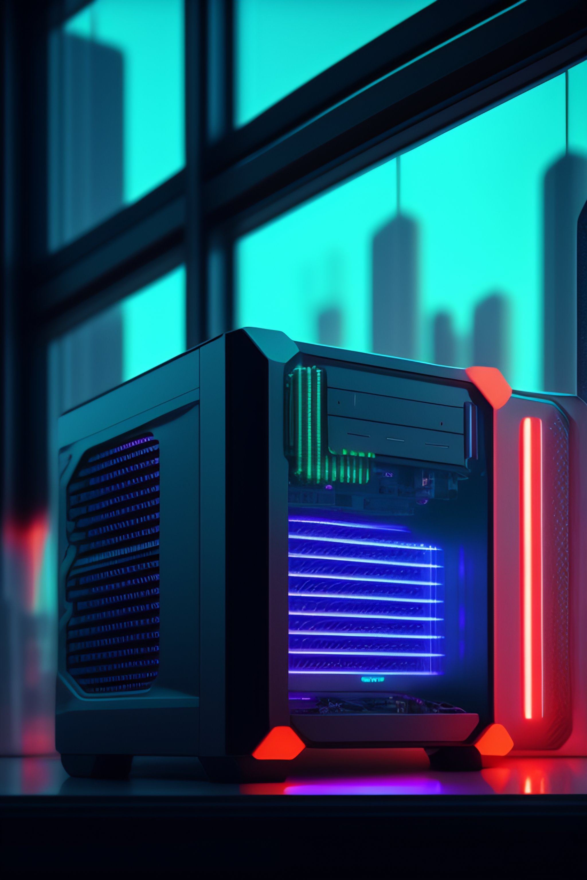 Lexica - Computer in cyberpunk style, transparent side glass, against ...