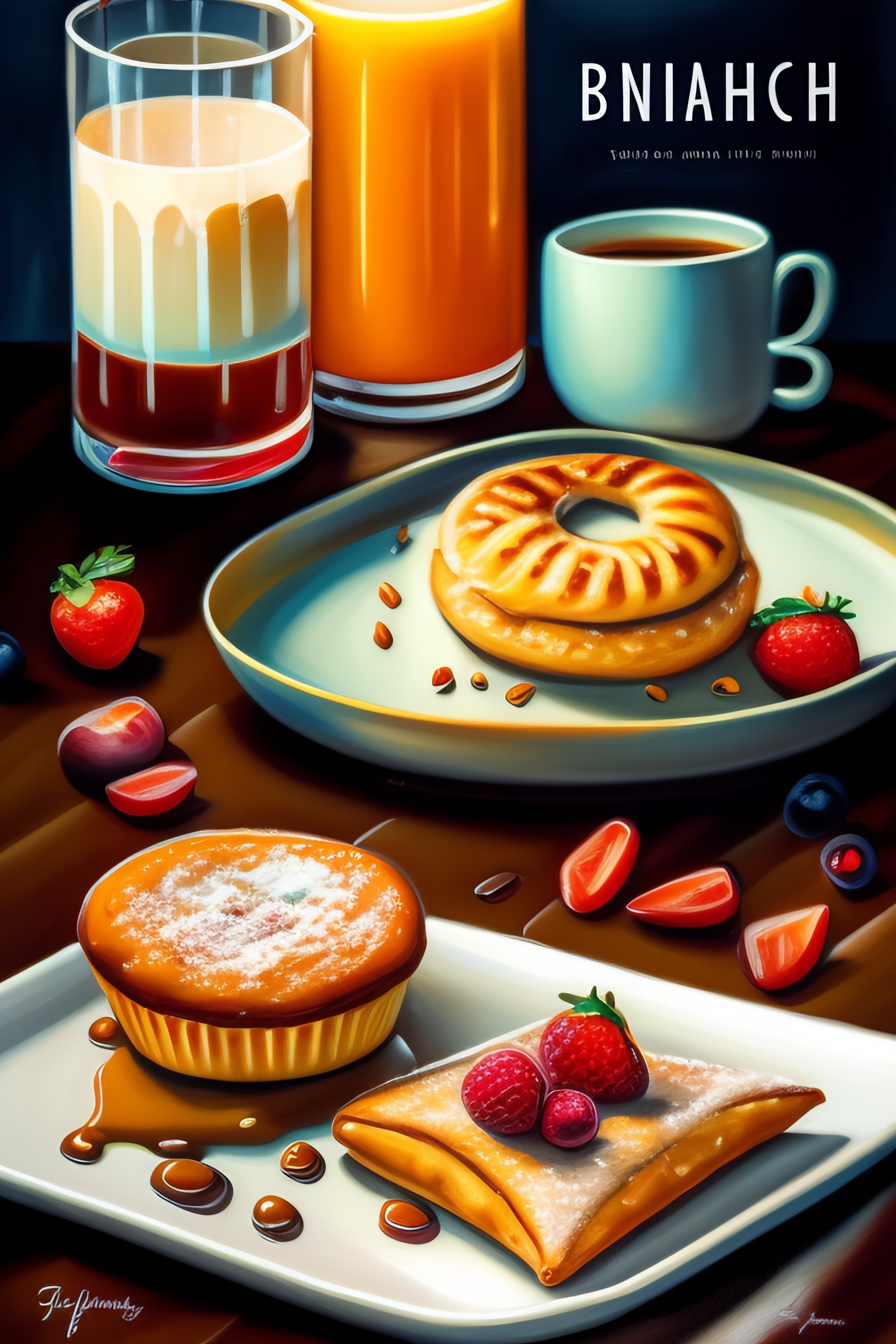 Lexica Brunch Art Print Pastries And Coffee Painting Kitchen Wall