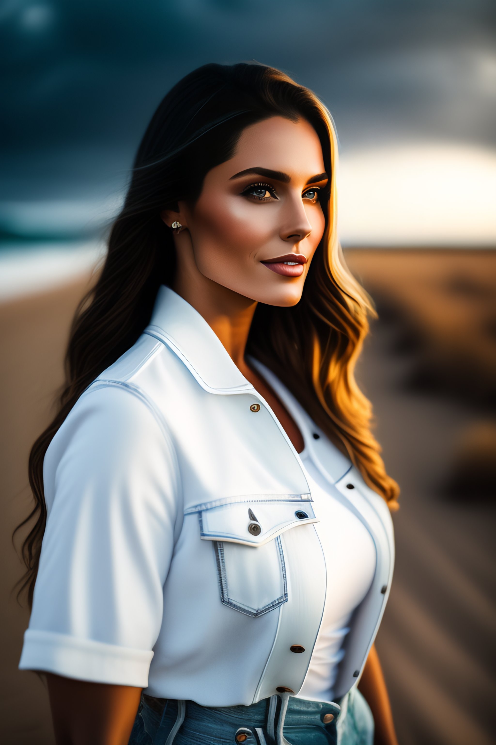 Lexica - Woman with white t-shirt and open blue jean jacket
