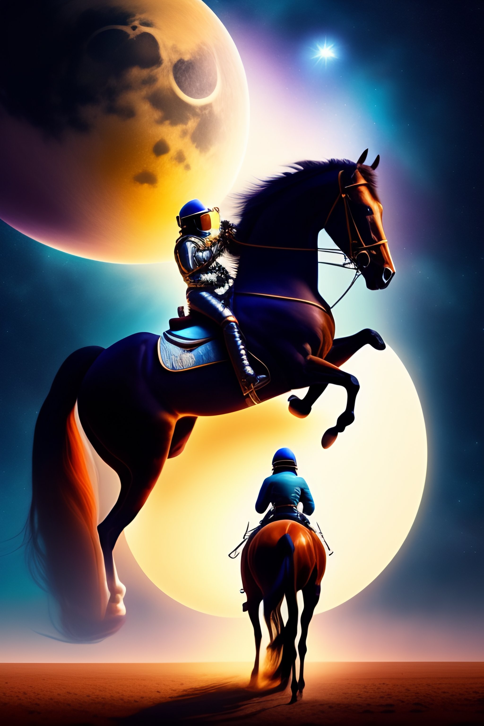 Lexica - Astronaut riding a horse, moving towards a moon with string ...