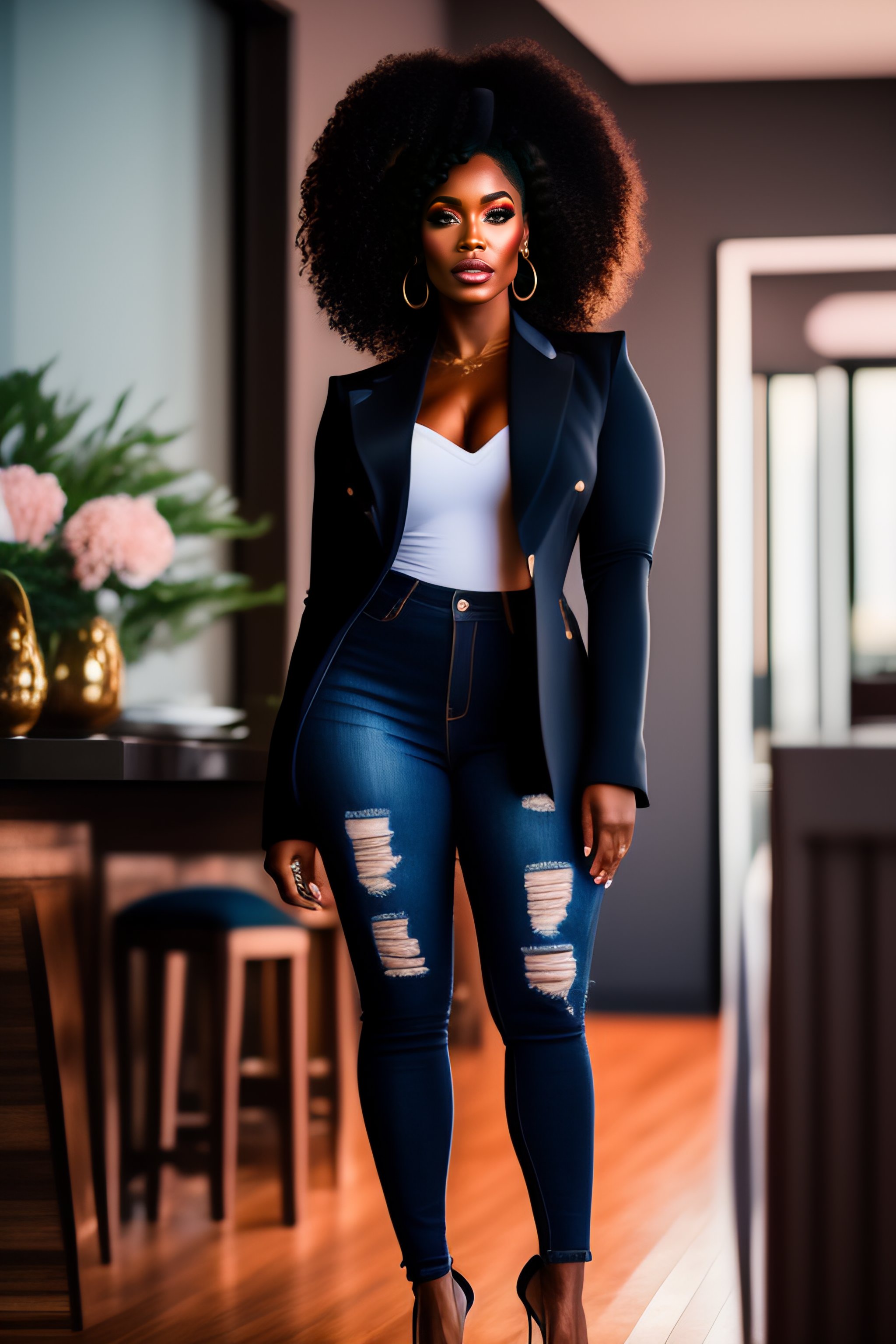 Lexica - Pretty black woman wearing a fashion nova, needing something jeans  - dark denim