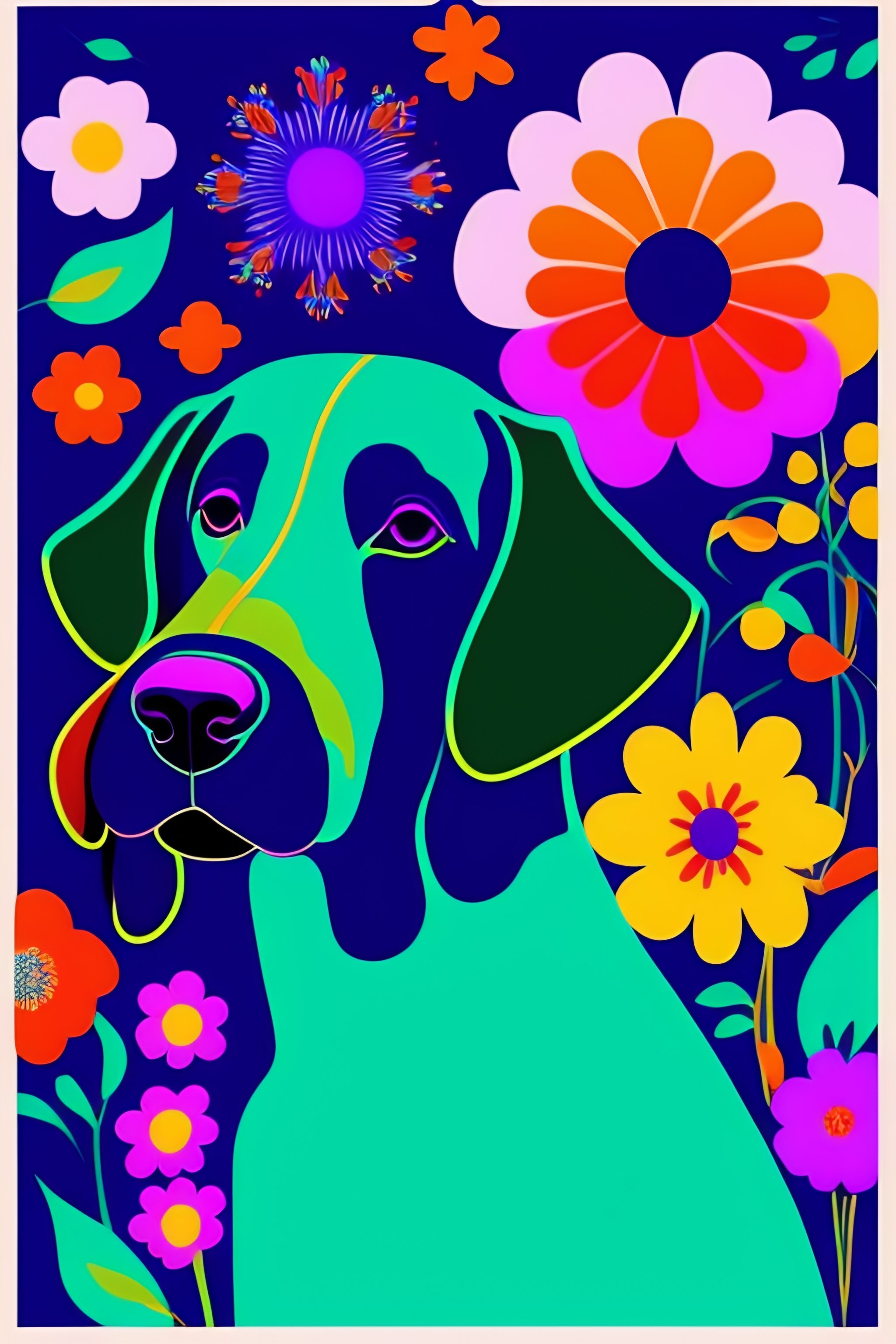 Lexica - Dog mid century modern, flat vector 2d image of a hippie ...