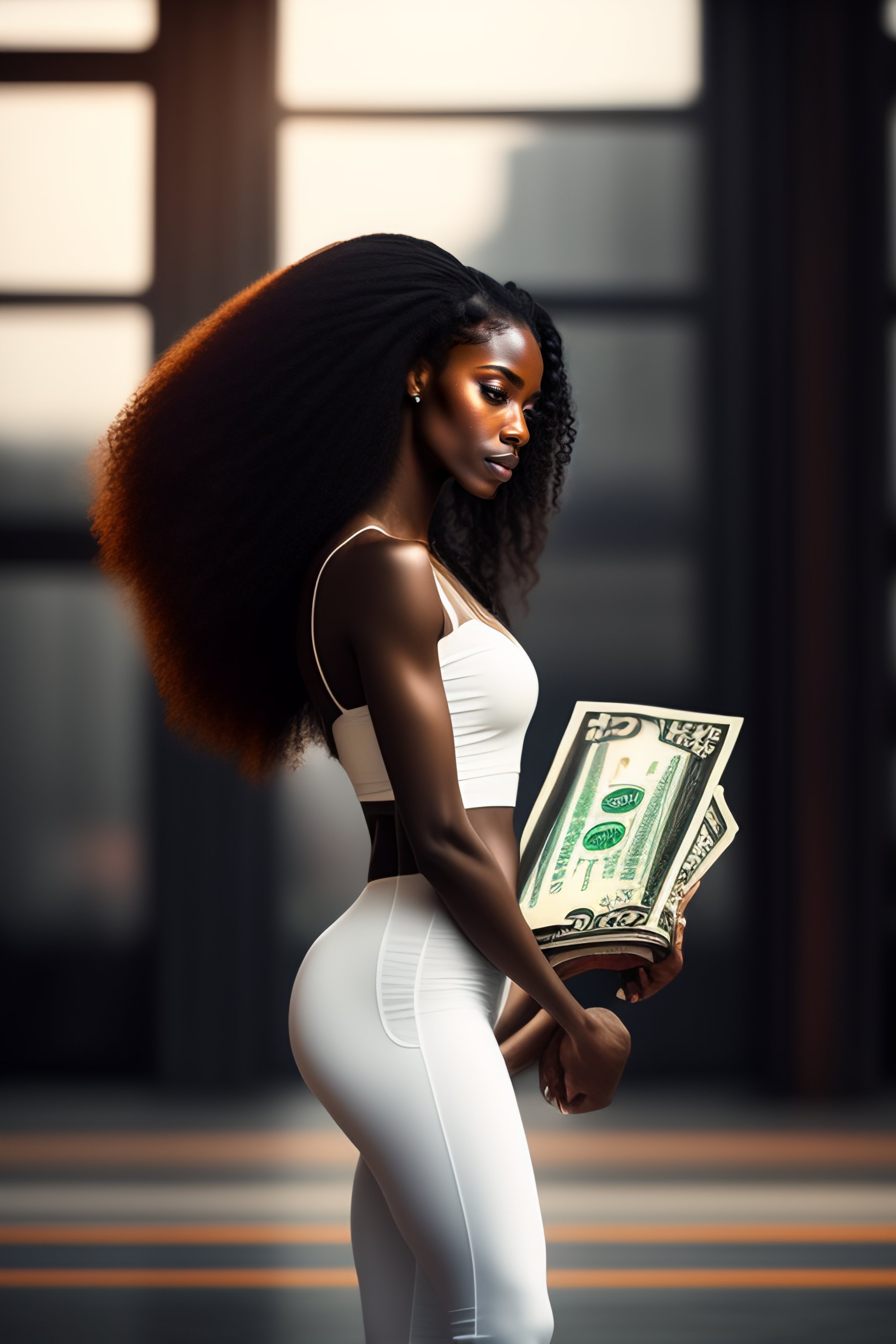 black woman counting money
